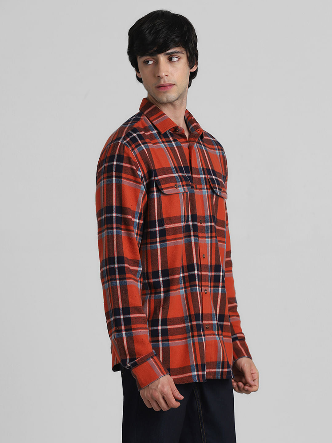 Brown Check Print Full Sleeves Shirt