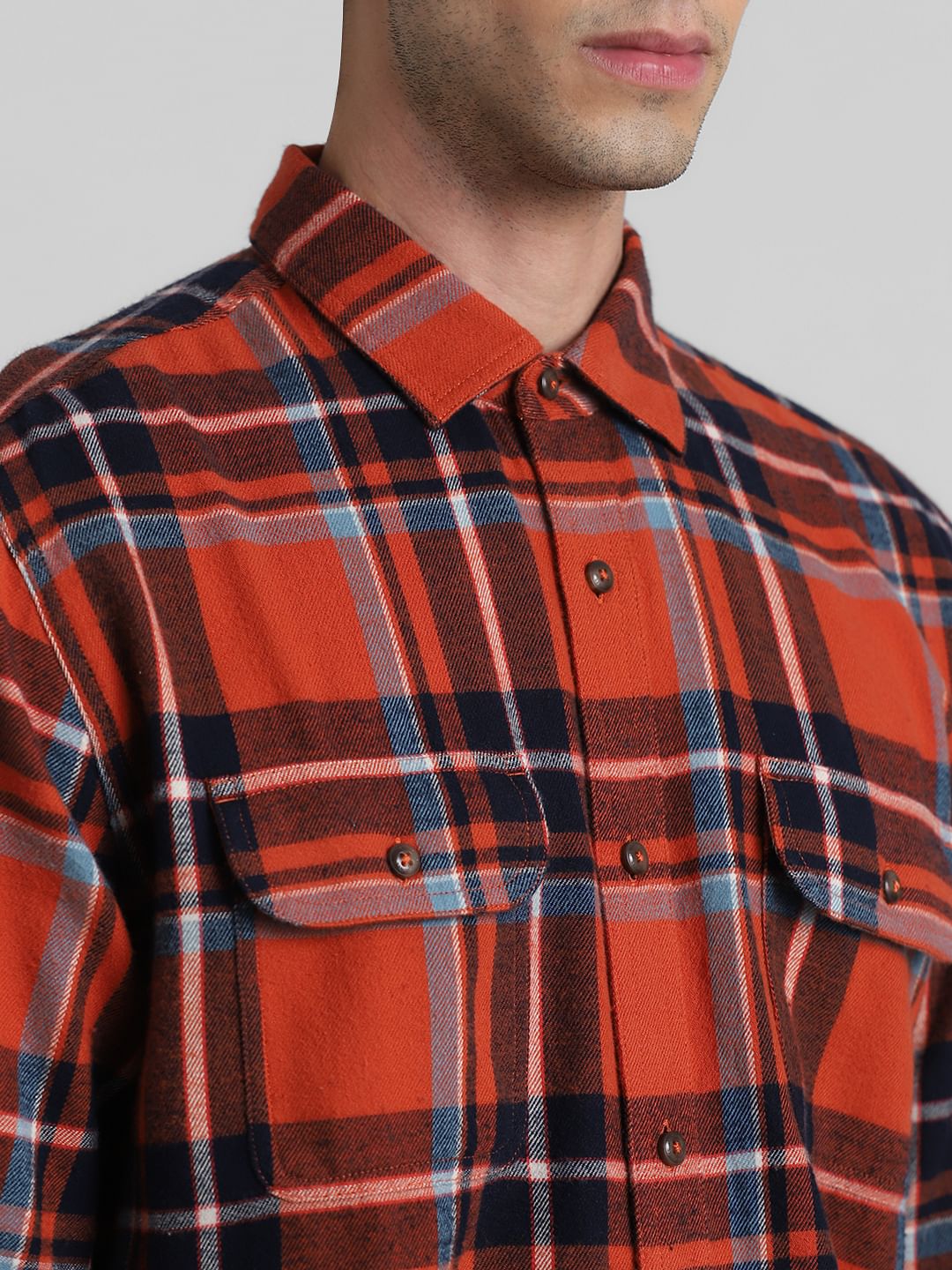Brown Check Print Full Sleeves Shirt