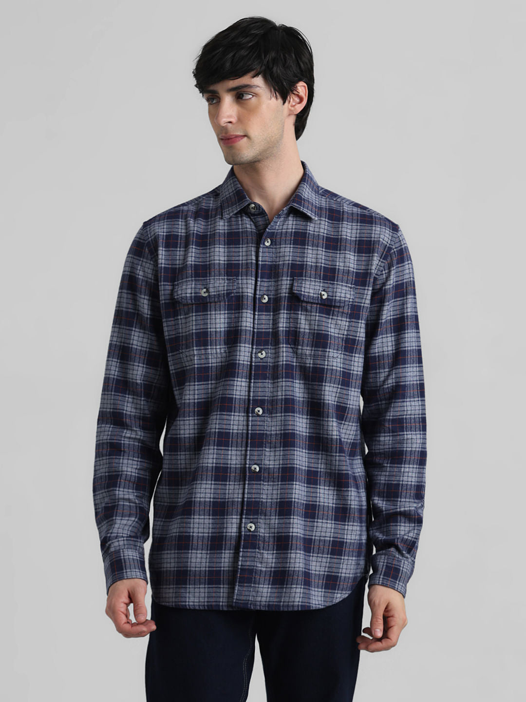 Dark Blue Check Print Shirt