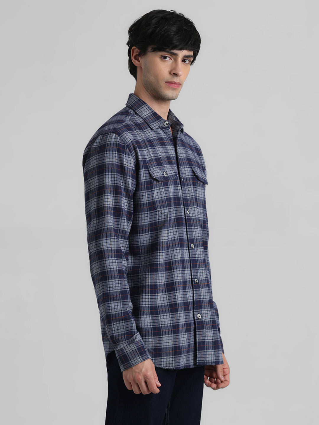 Dark Blue Check Print Shirt