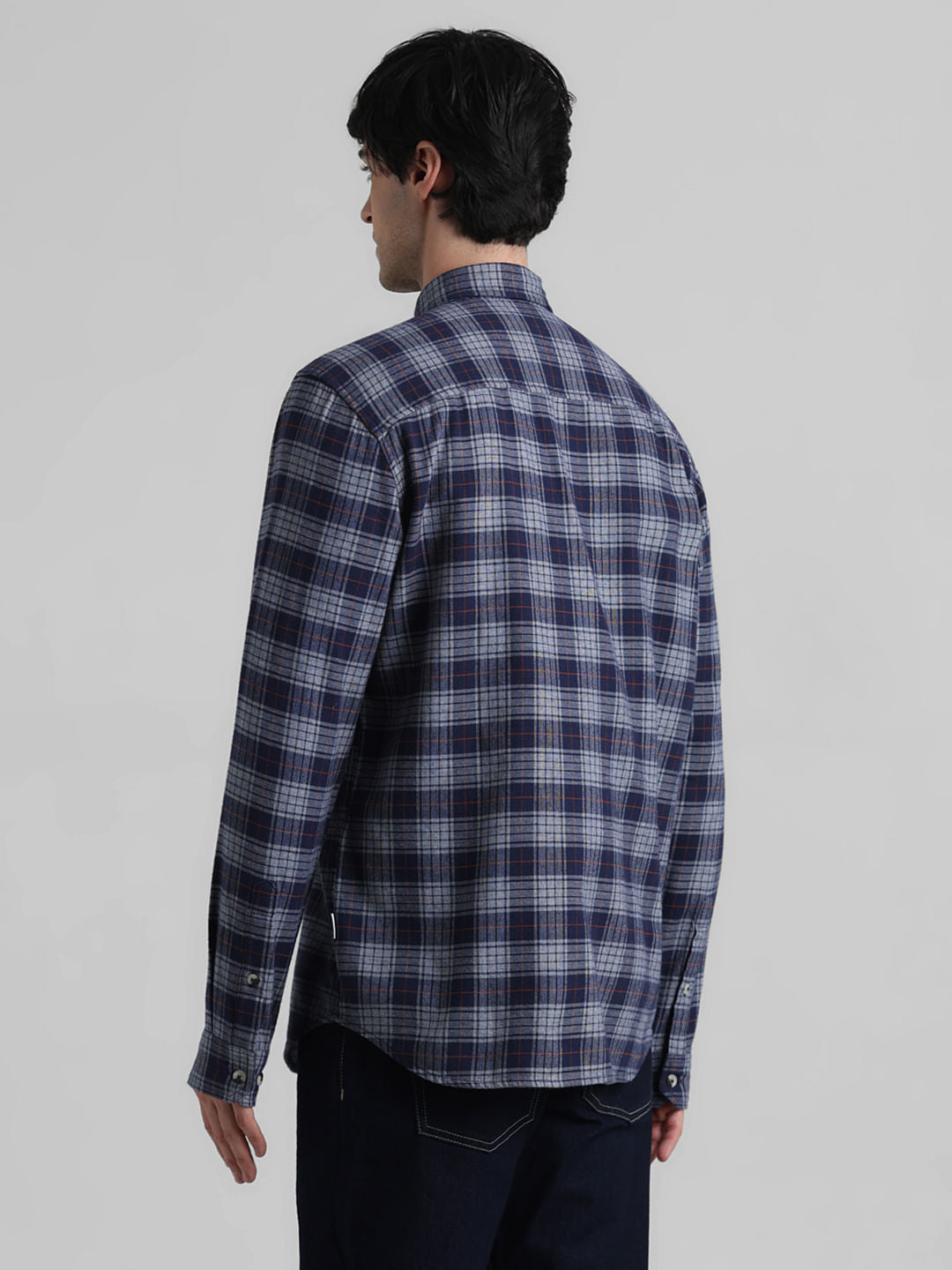Dark Blue Check Print Shirt