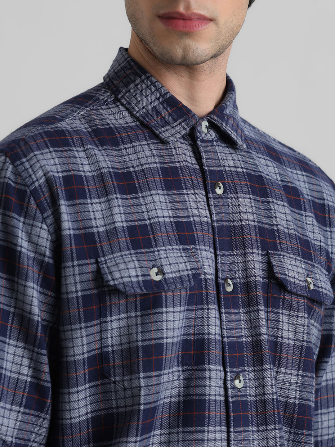 Dark Blue Check Print Shirt