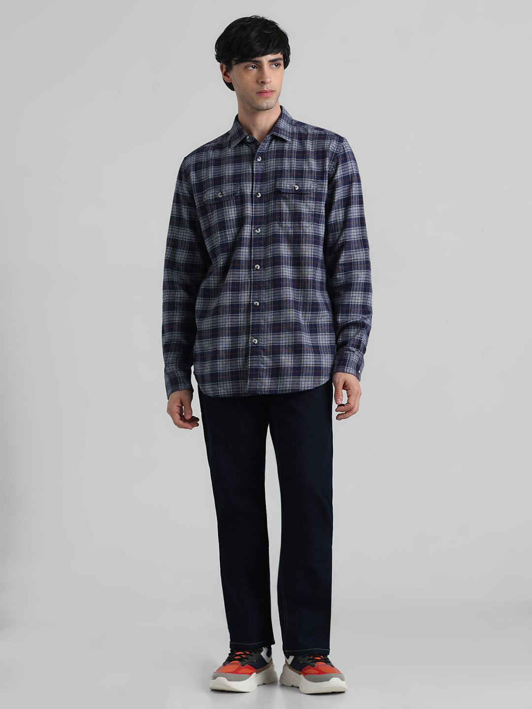 Dark Blue Check Print Shirt