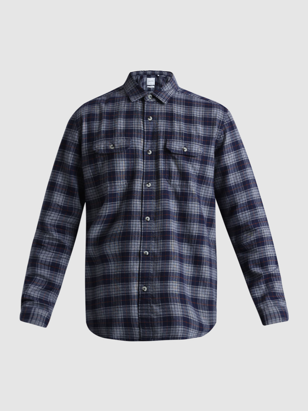 Dark Blue Check Print Shirt