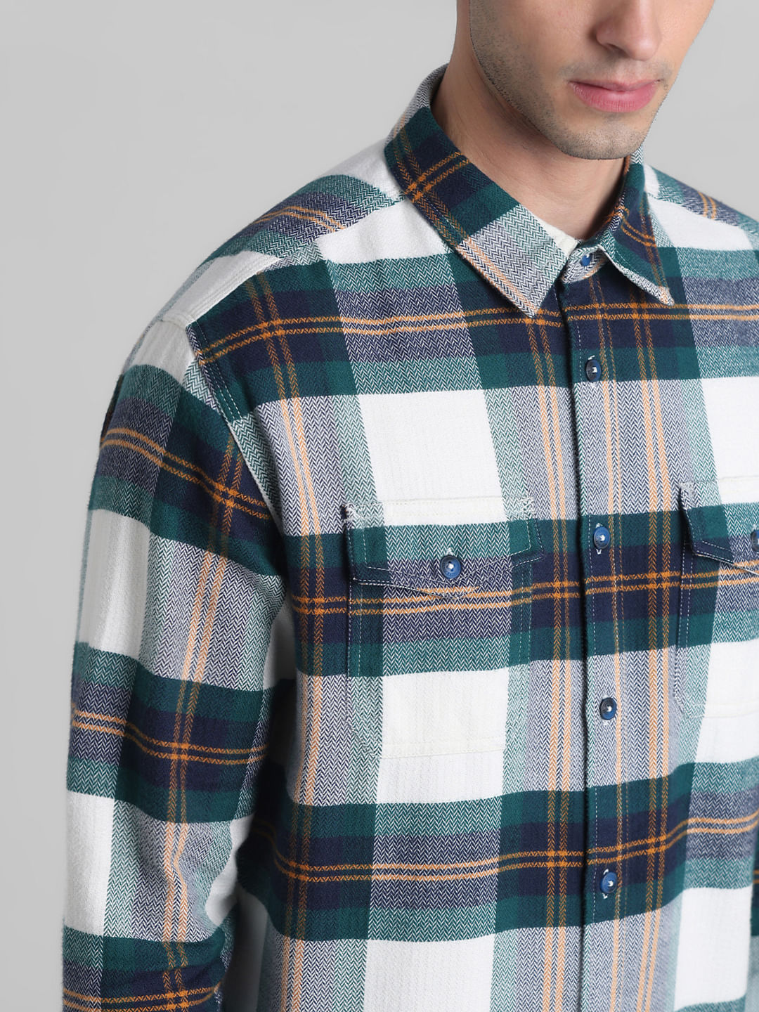 White Check Print Cotton Shirt