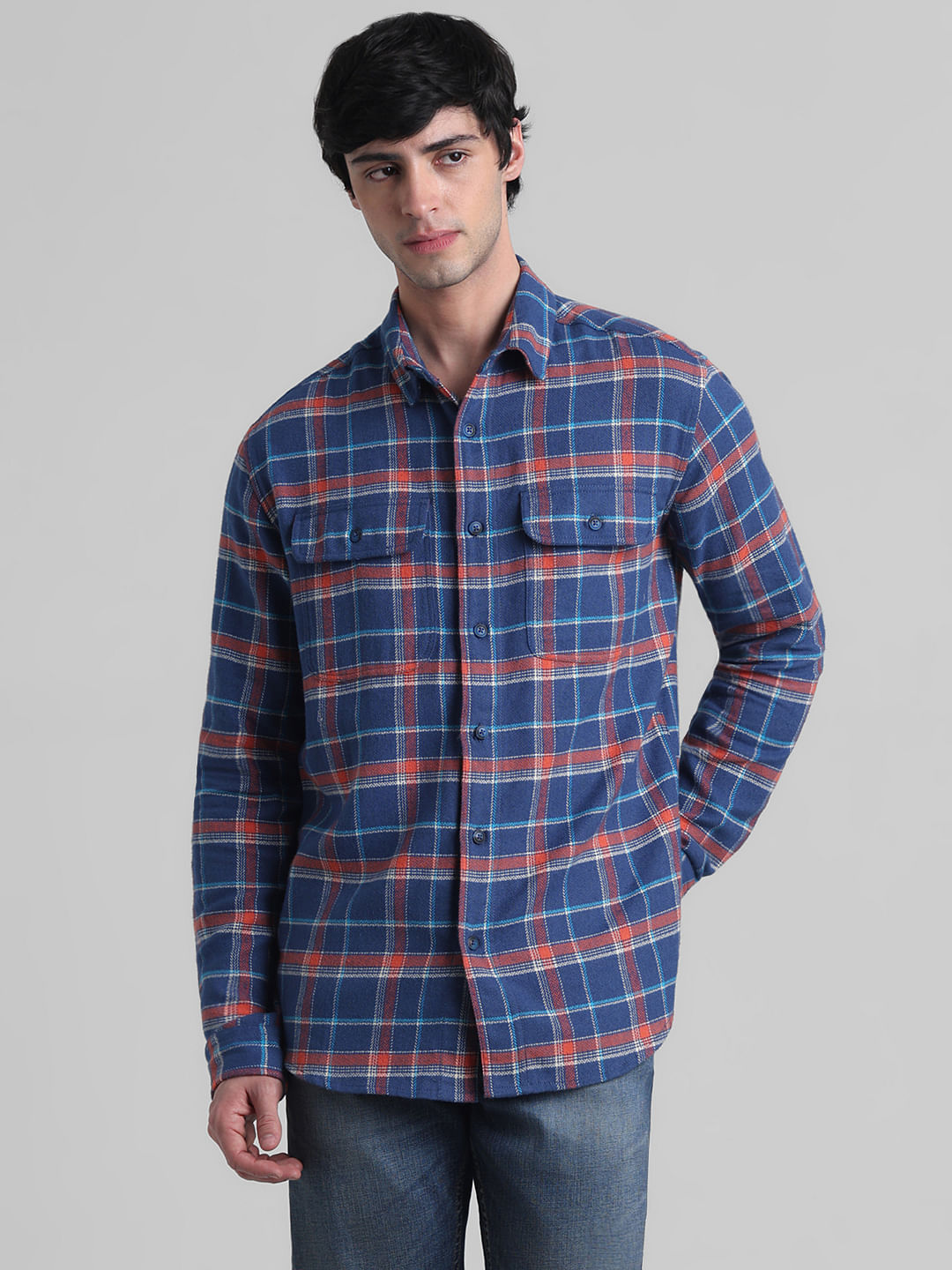 Dark Blue Check Cotton Shirt