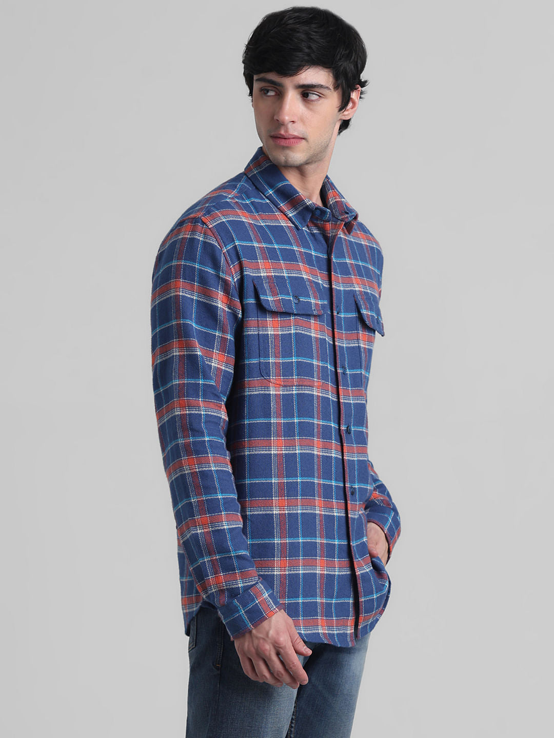 Dark Blue Check Cotton Shirt