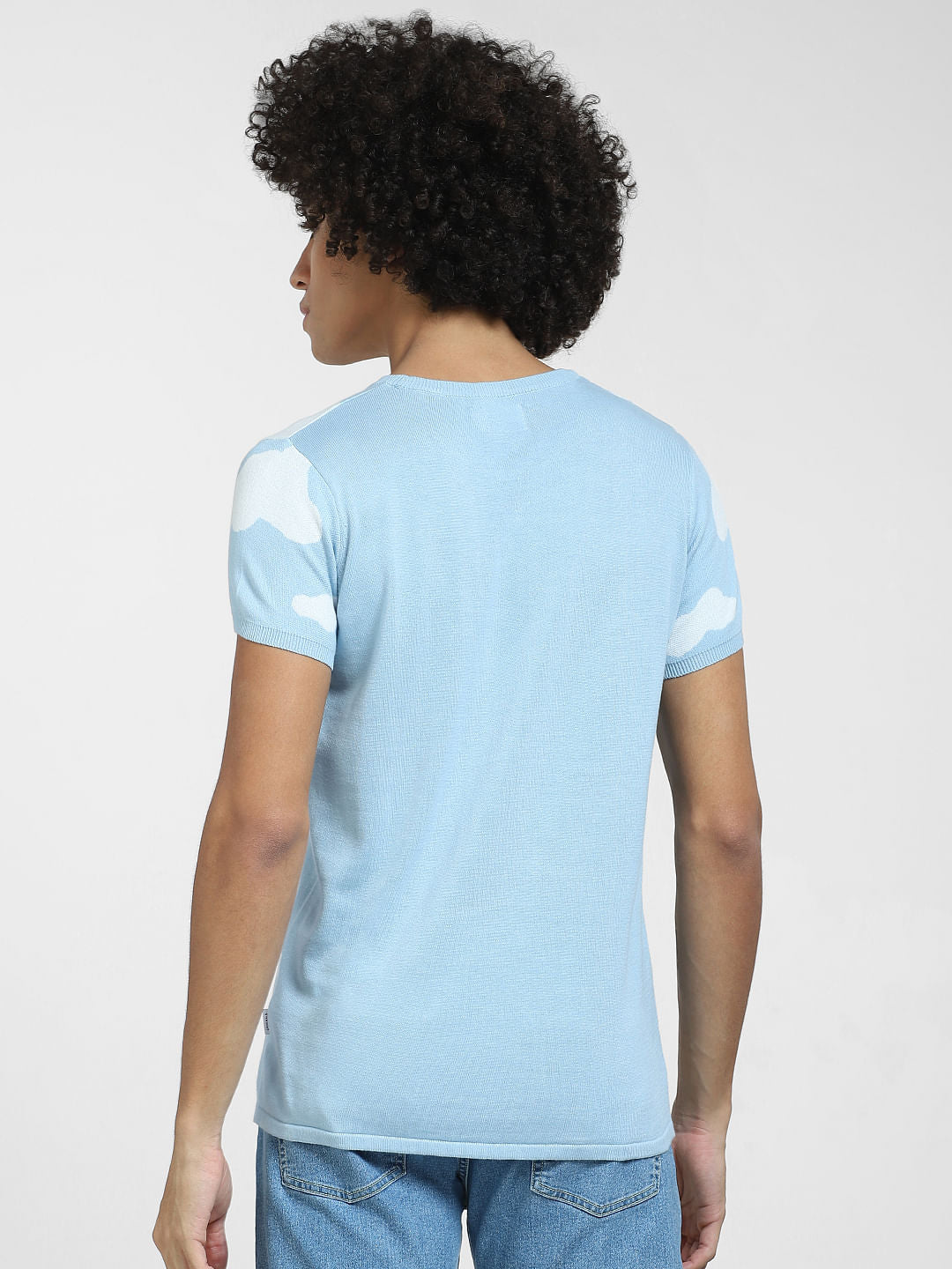 Light Blue Cloud Print Knit T-shirt