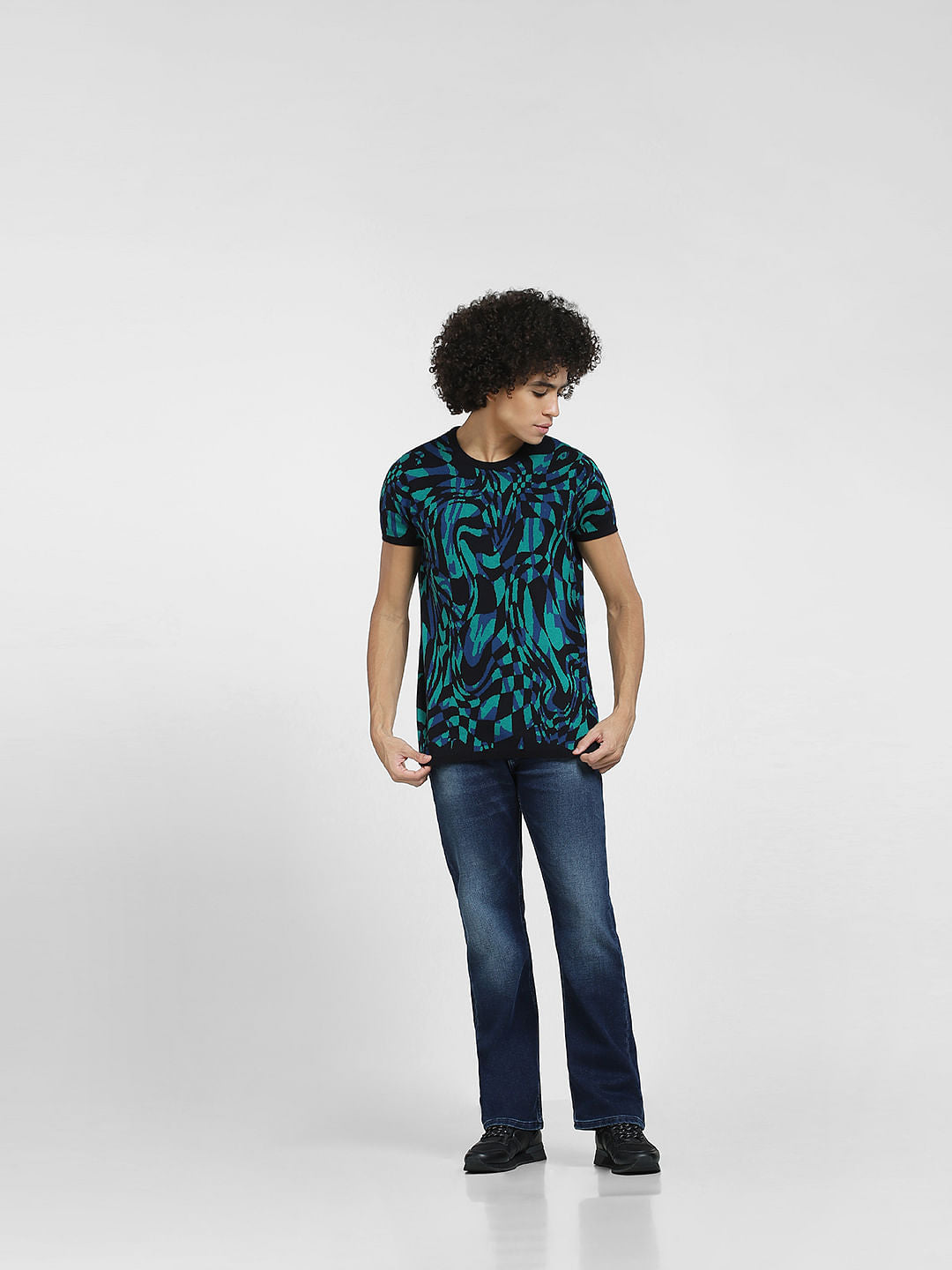 Black All Over Print Knit T-shirt