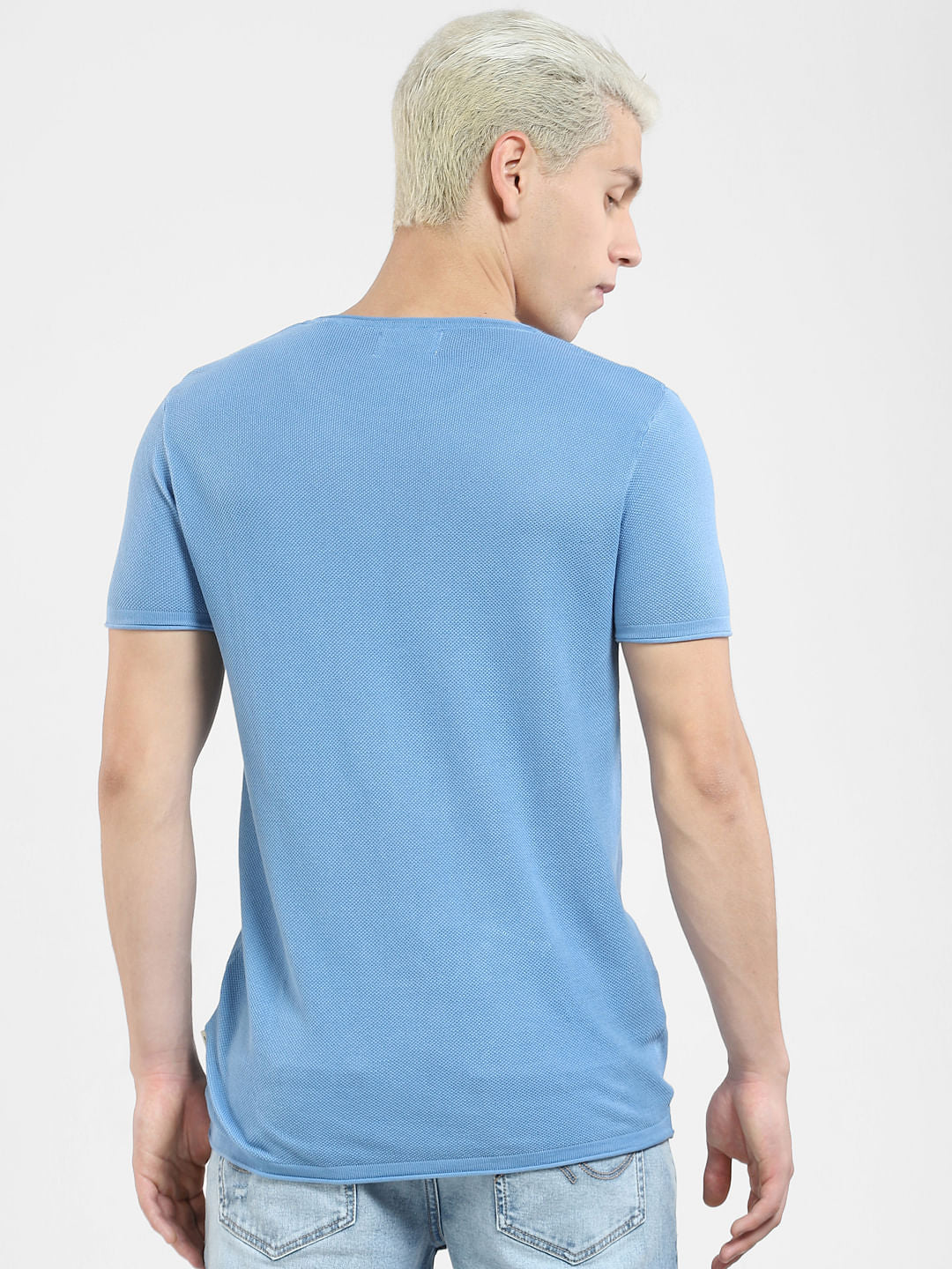 Blue Knit Crew Neck T-shirt