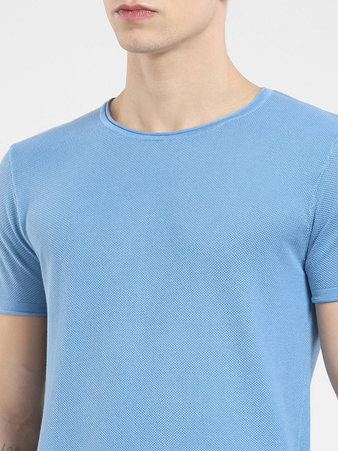 Blue Knit Crew Neck T-shirt
