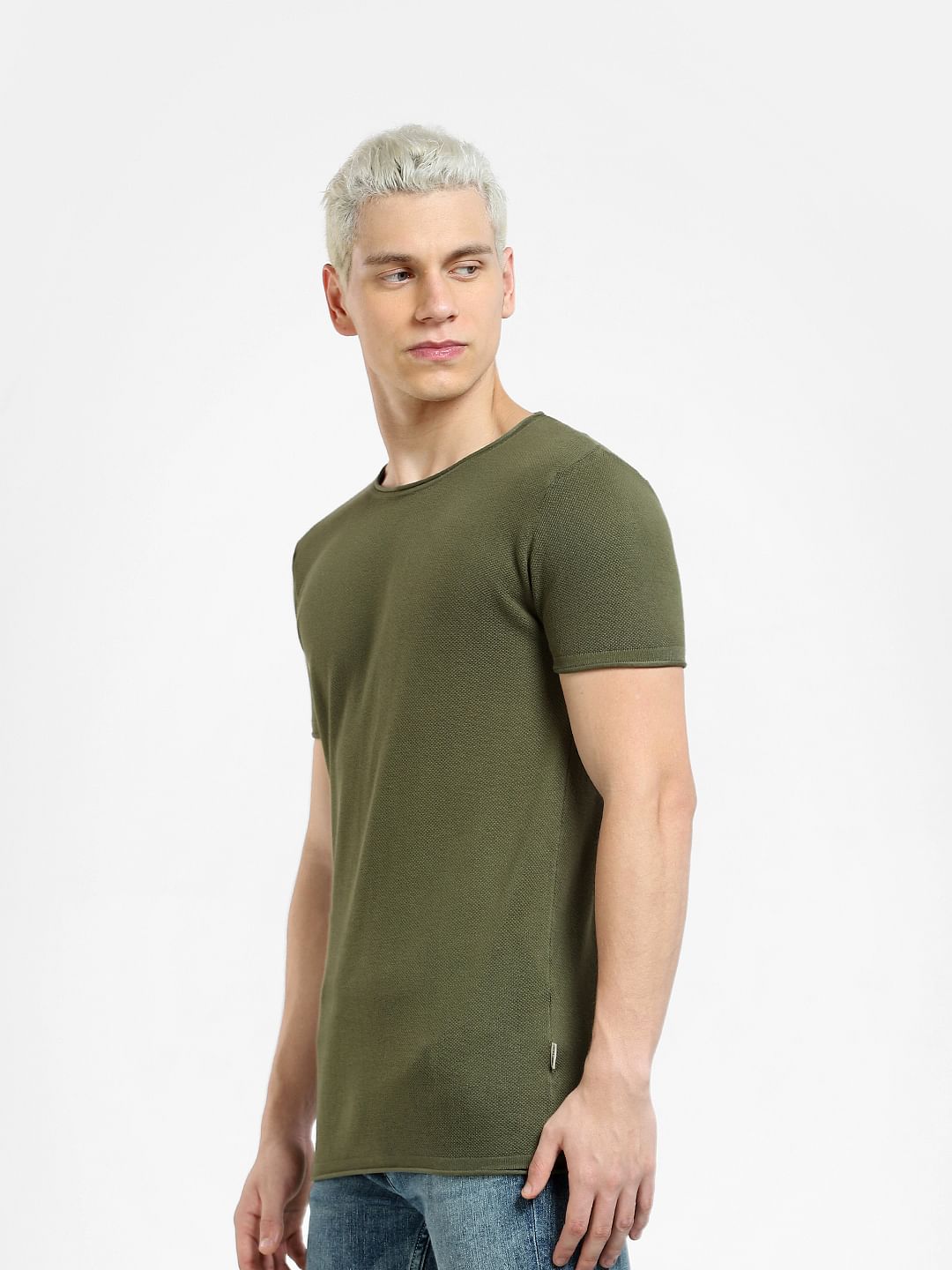 Green Knit Crew Neck T-shirt