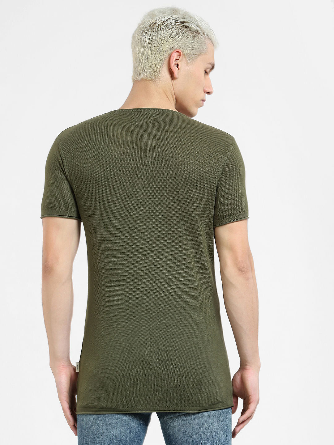 Green Knit Crew Neck T-shirt