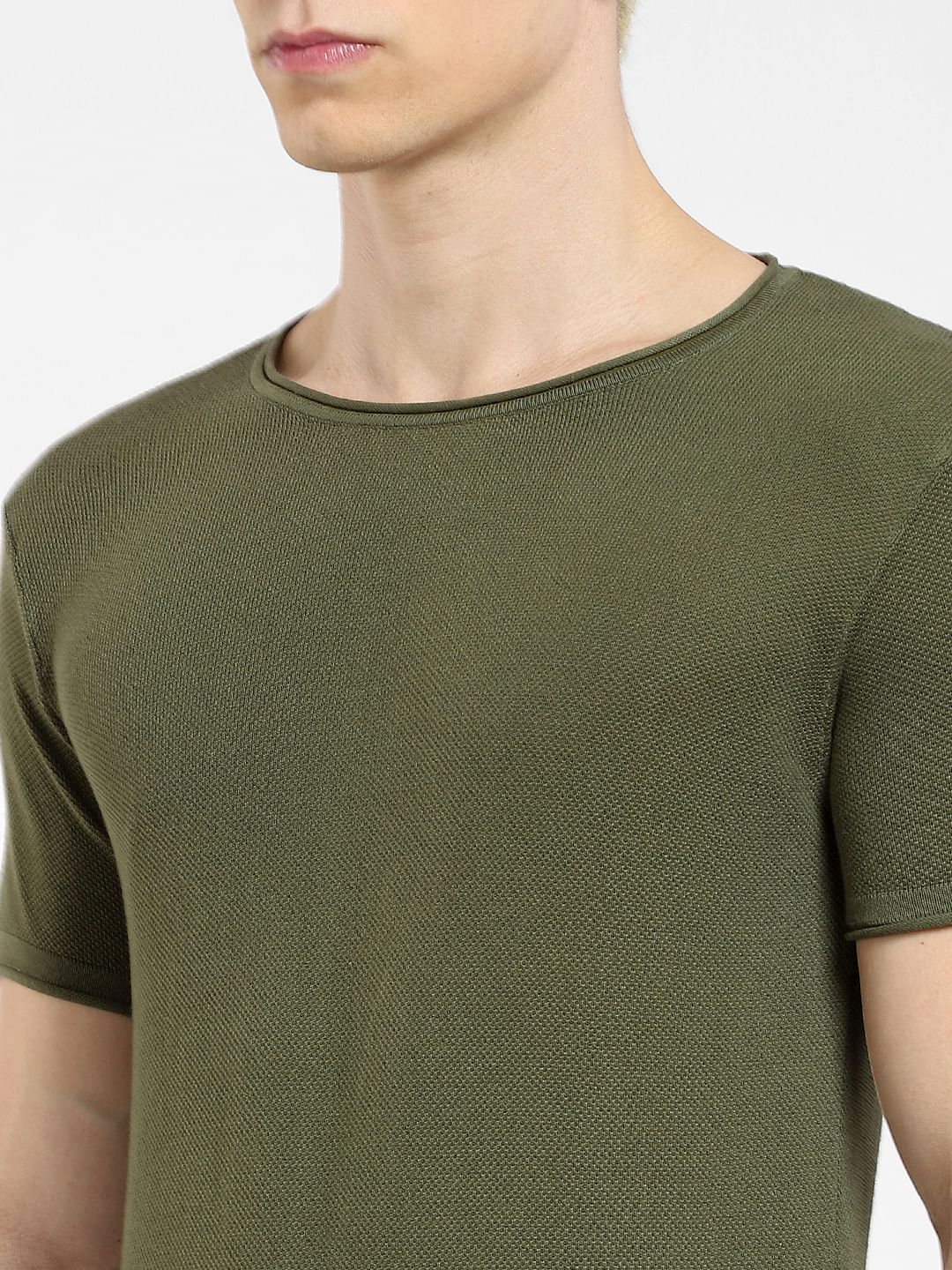 Green Knit Crew Neck T-shirt