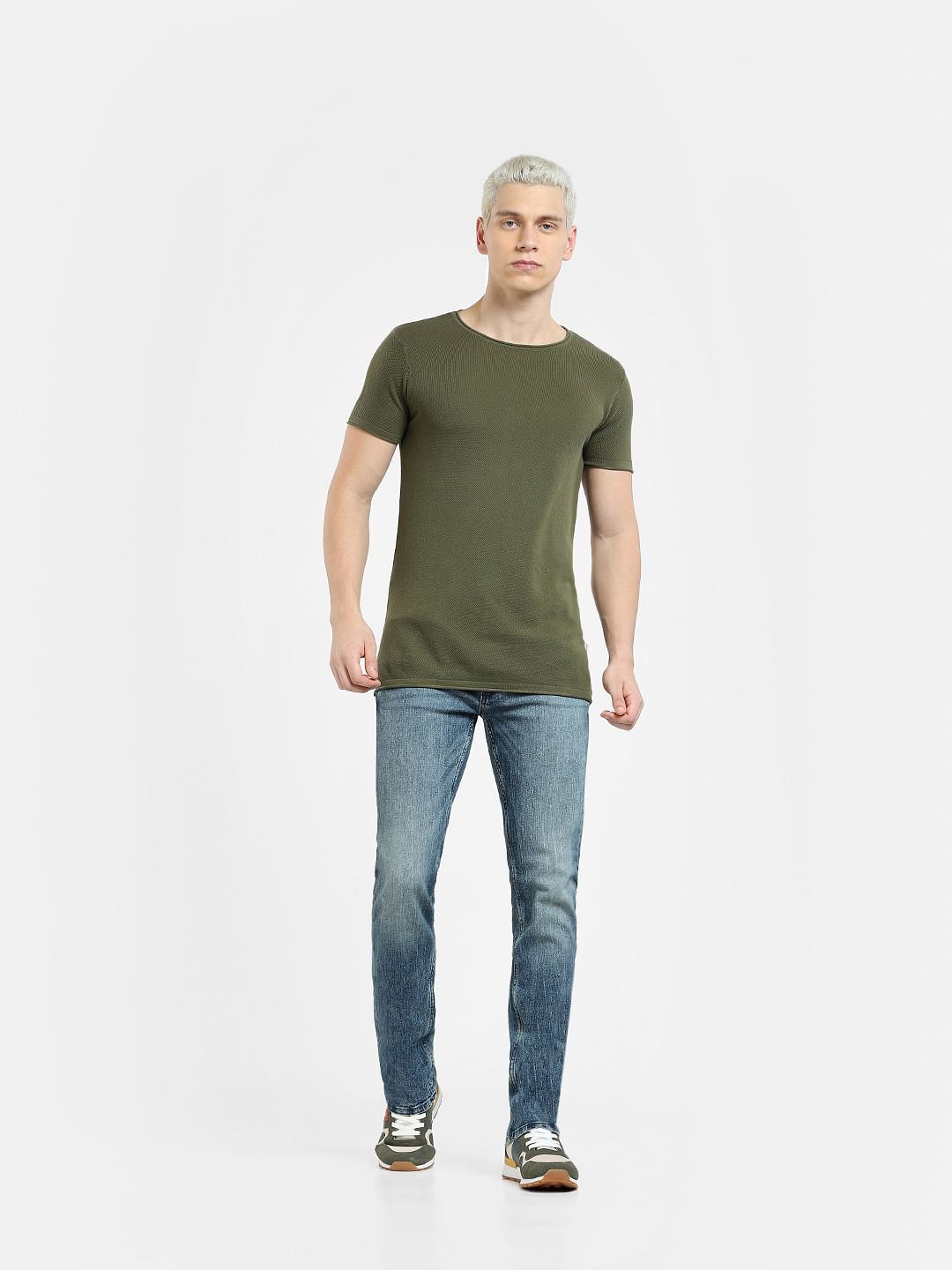 Green Knit Crew Neck T-shirt