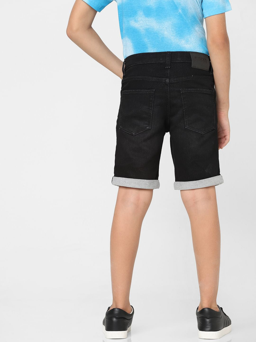 Boys Black Mid Rise Denim Shorts