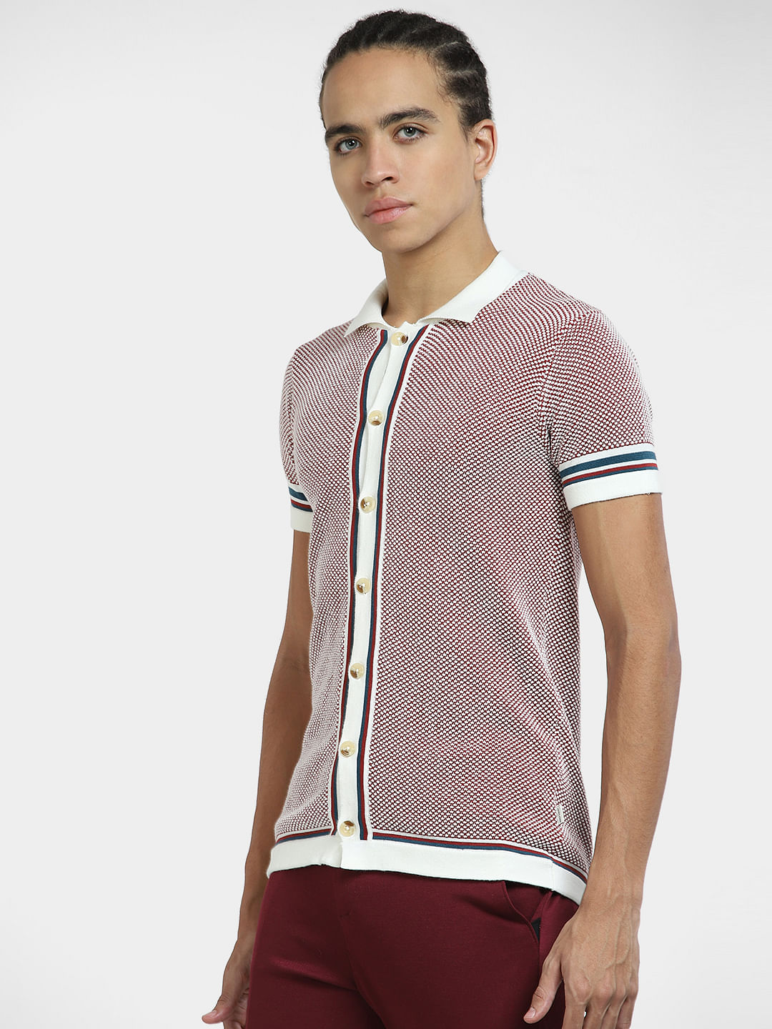 Purple Printed Front Open Polo T-shirt