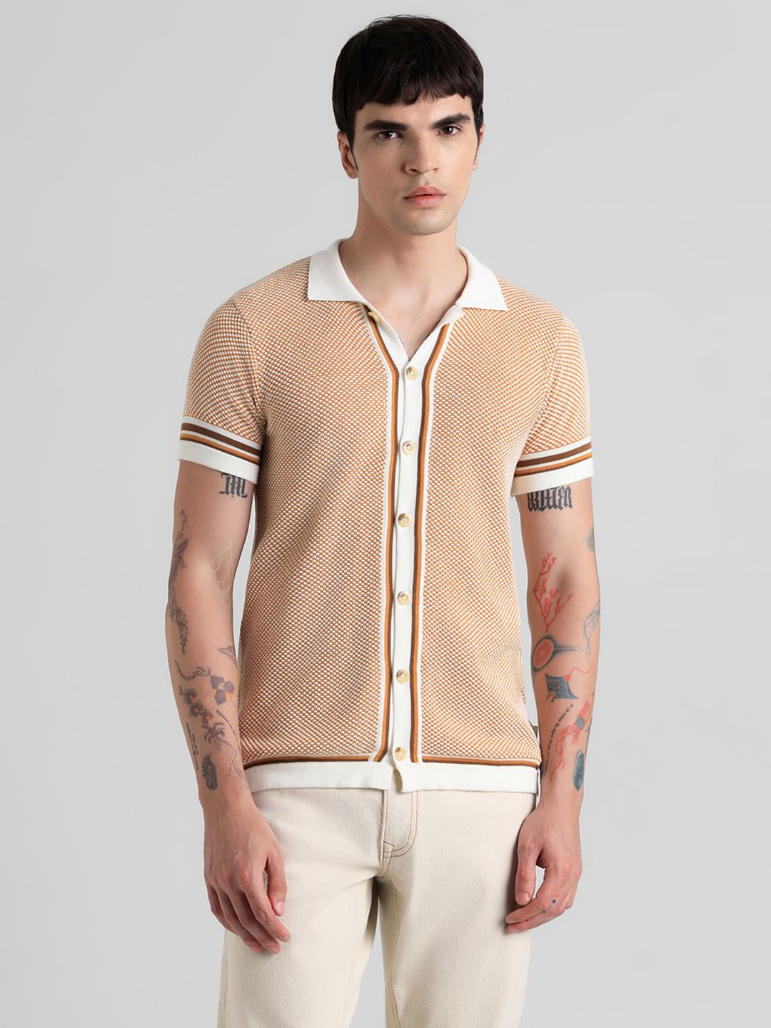 Yellow Knit Front Open Polo T-shirt