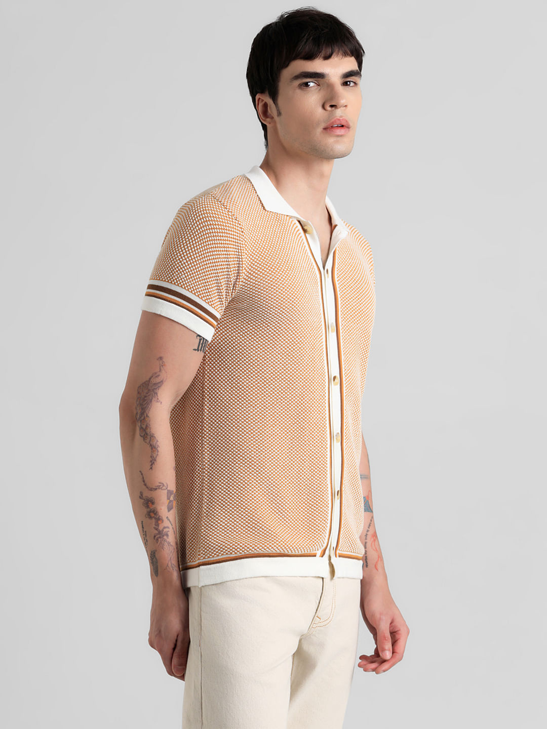 Yellow Knit Front Open Polo T-shirt