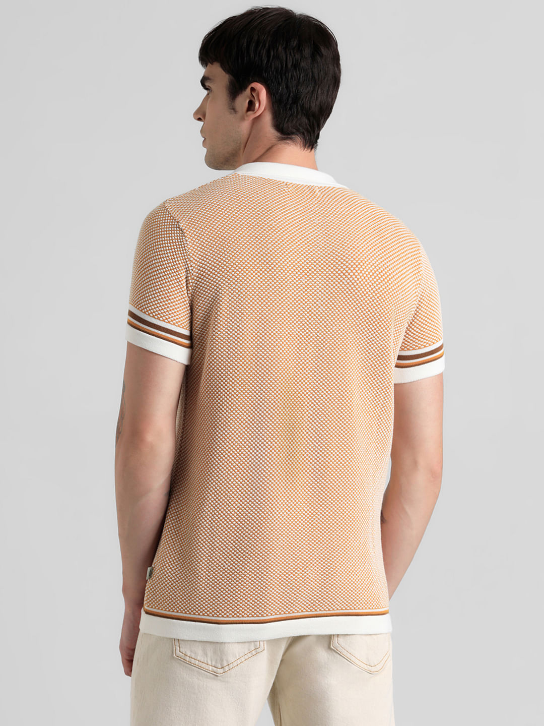 Yellow Knit Front Open Polo T-shirt