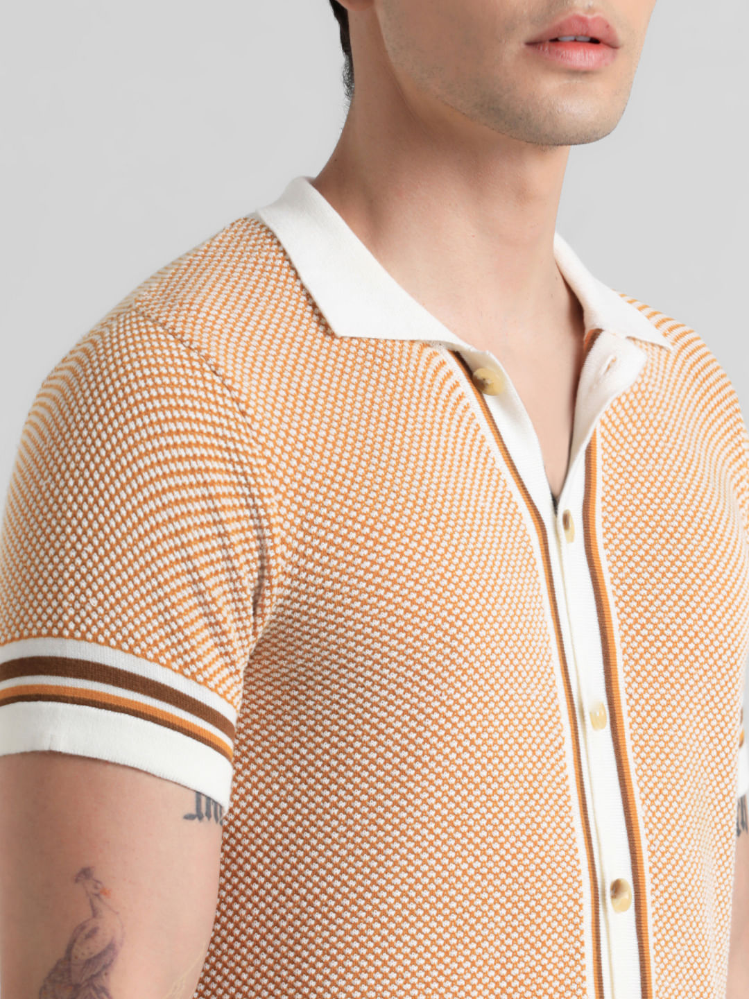 Yellow Knit Front Open Polo T-shirt