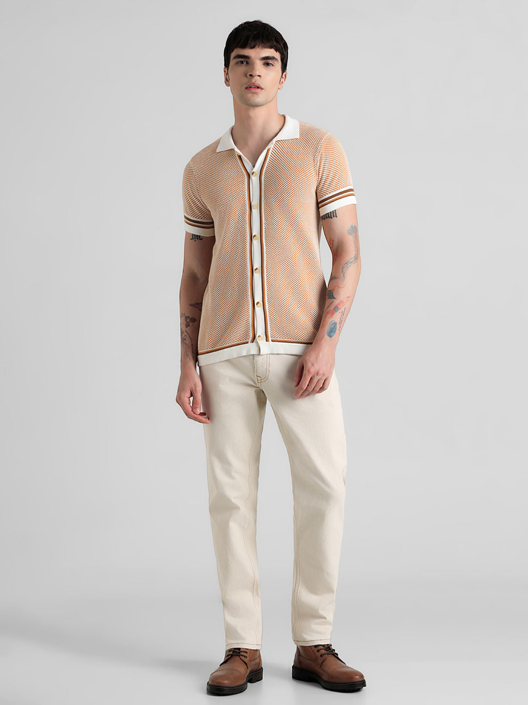 Yellow Knit Front Open Polo T-shirt