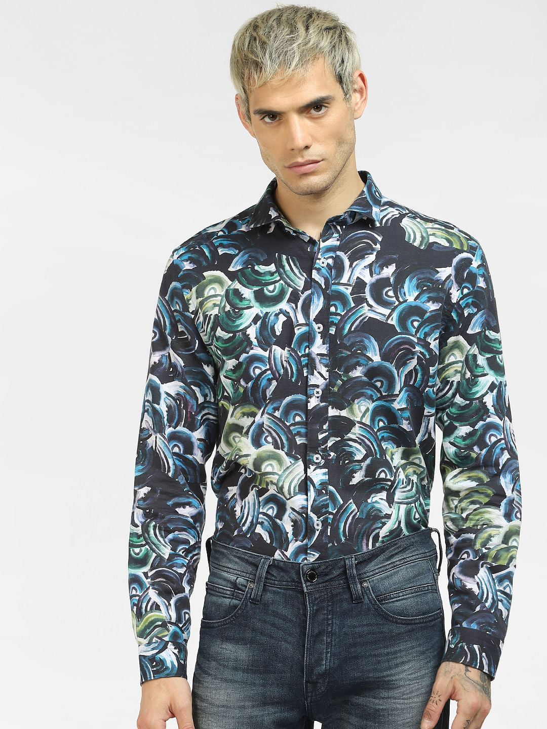 Blue Abstract Print Full Sleeves Shirt
