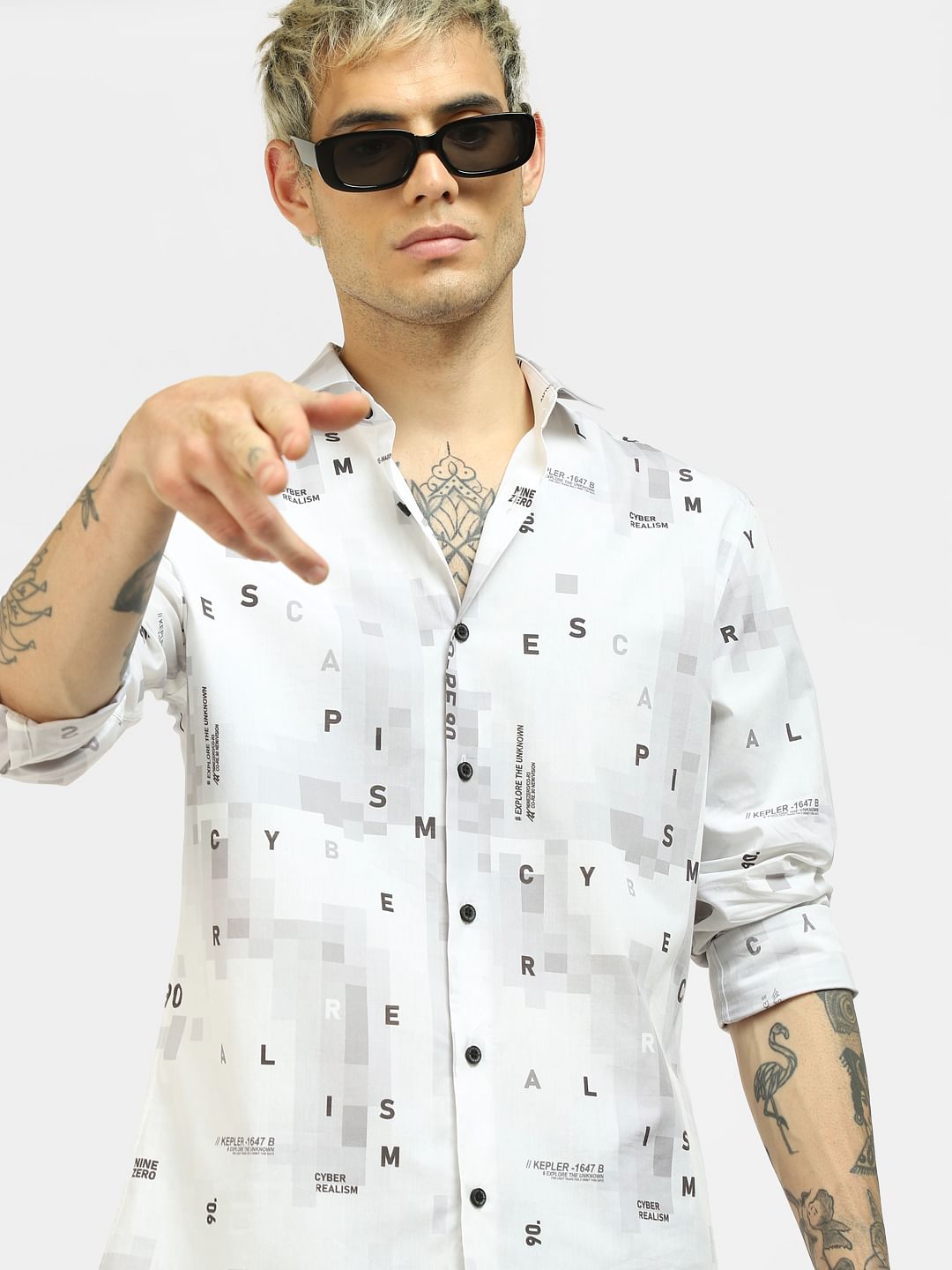 White Printed Full Sleeves Shirt