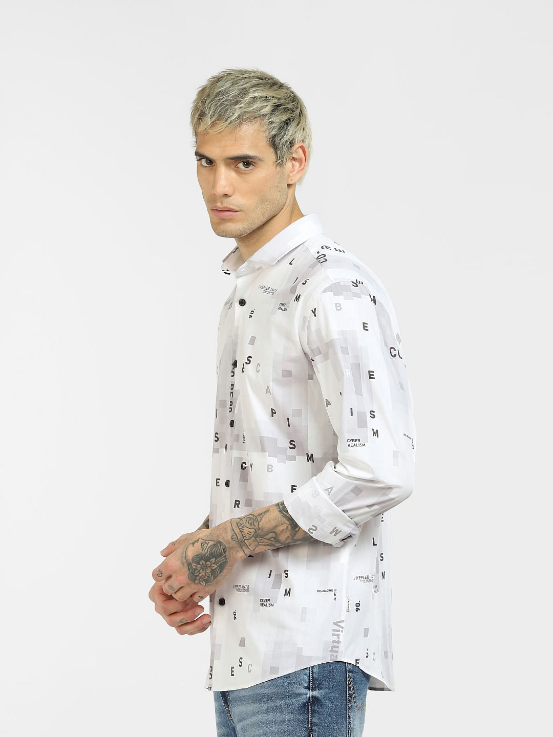 White Printed Full Sleeves Shirt