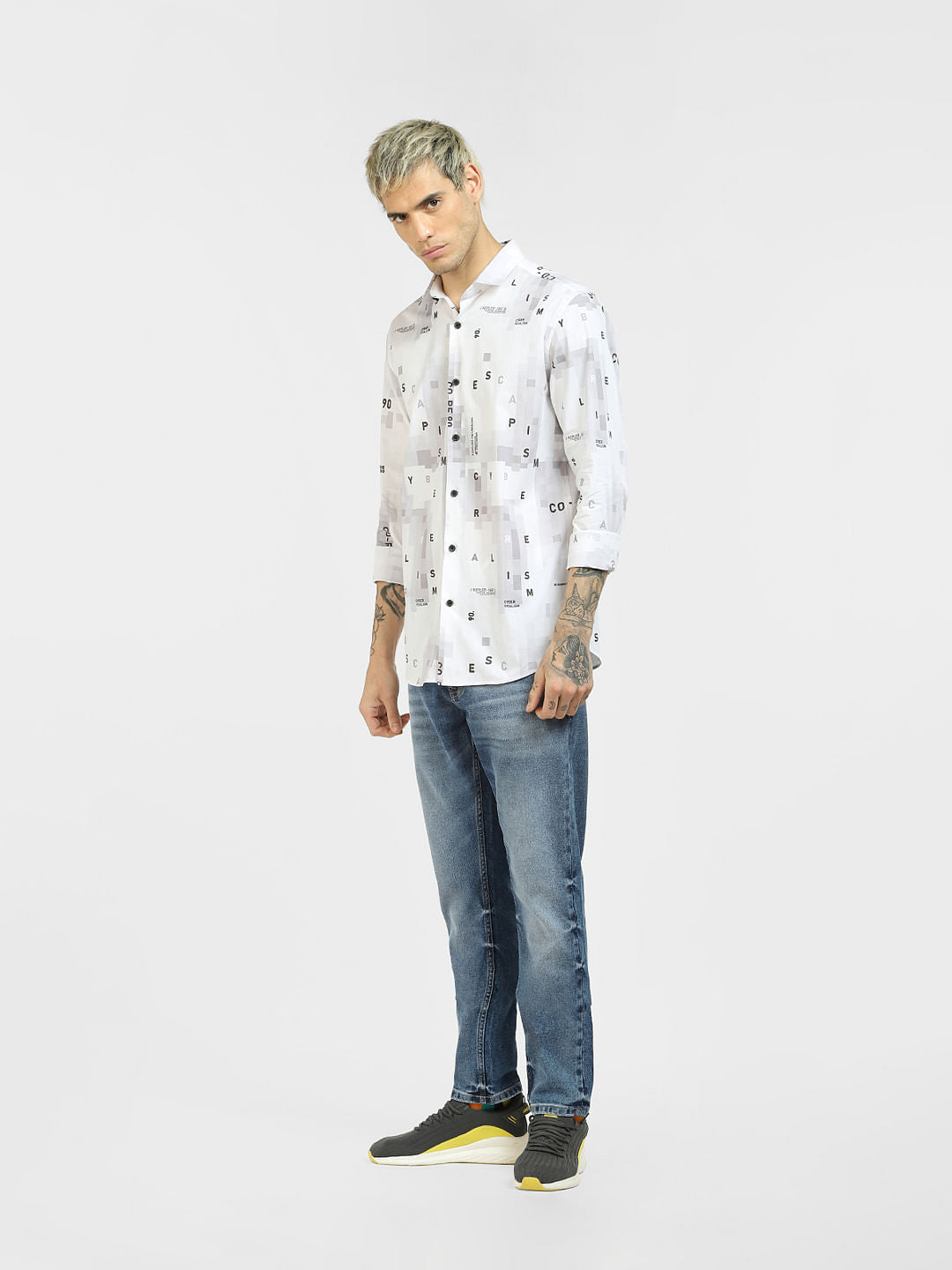 White Printed Full Sleeves Shirt