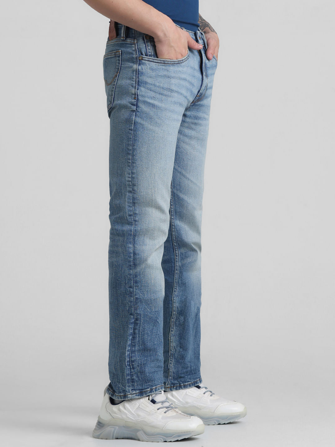 Blue Mid Rise Washed Clark Regular Fit Jeans