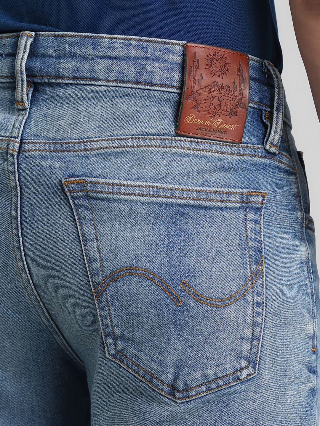 Blue Mid Rise Washed Clark Regular Fit Jeans