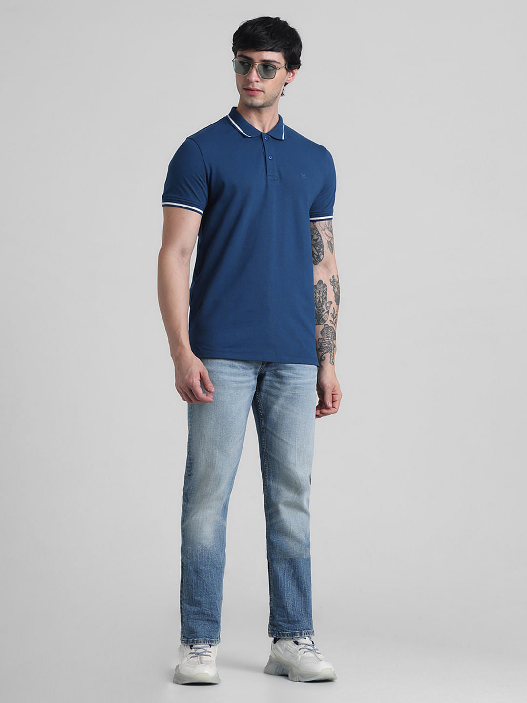 Blue Mid Rise Washed Clark Regular Fit Jeans