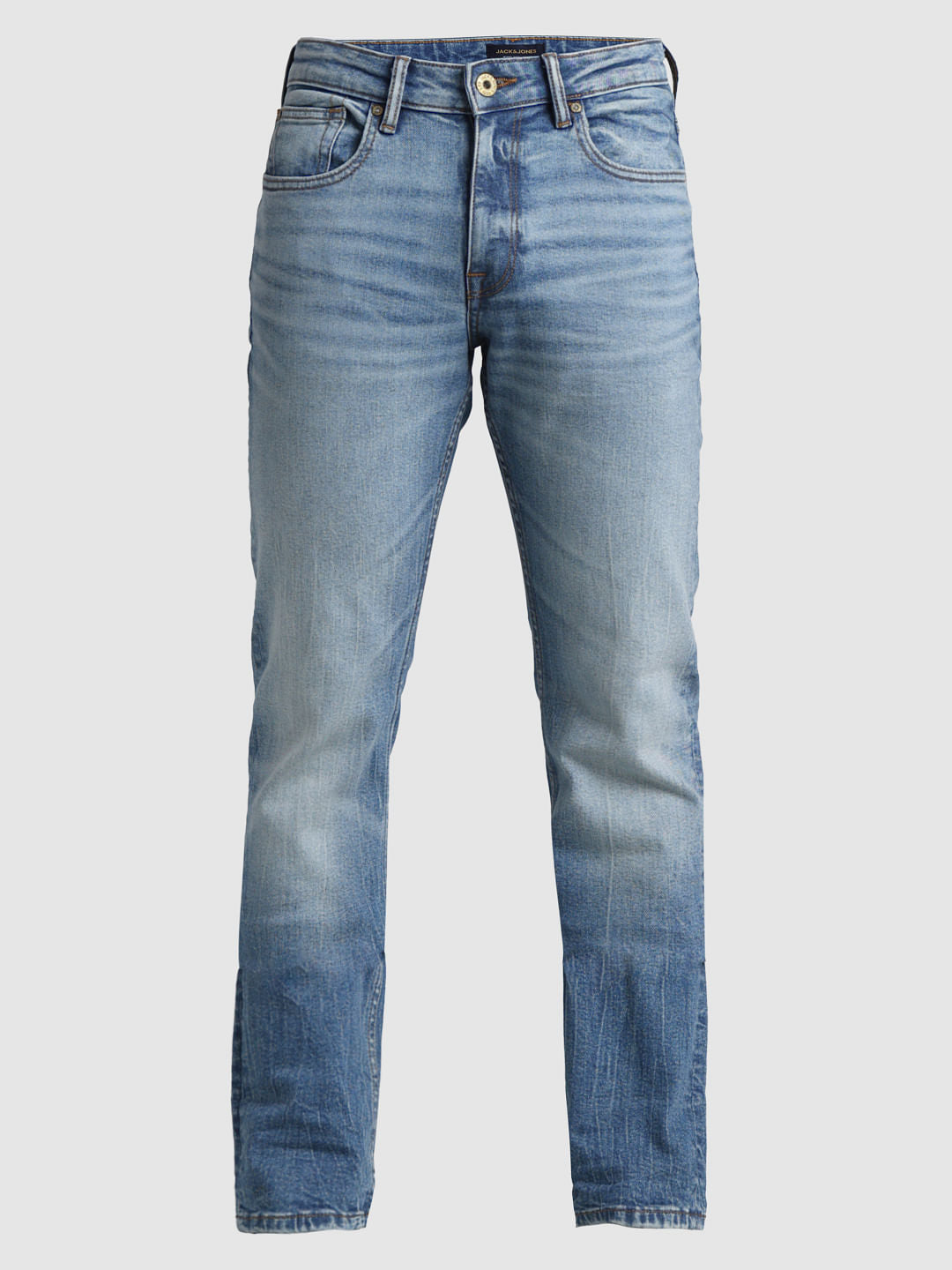 Blue Mid Rise Washed Clark Regular Fit Jeans