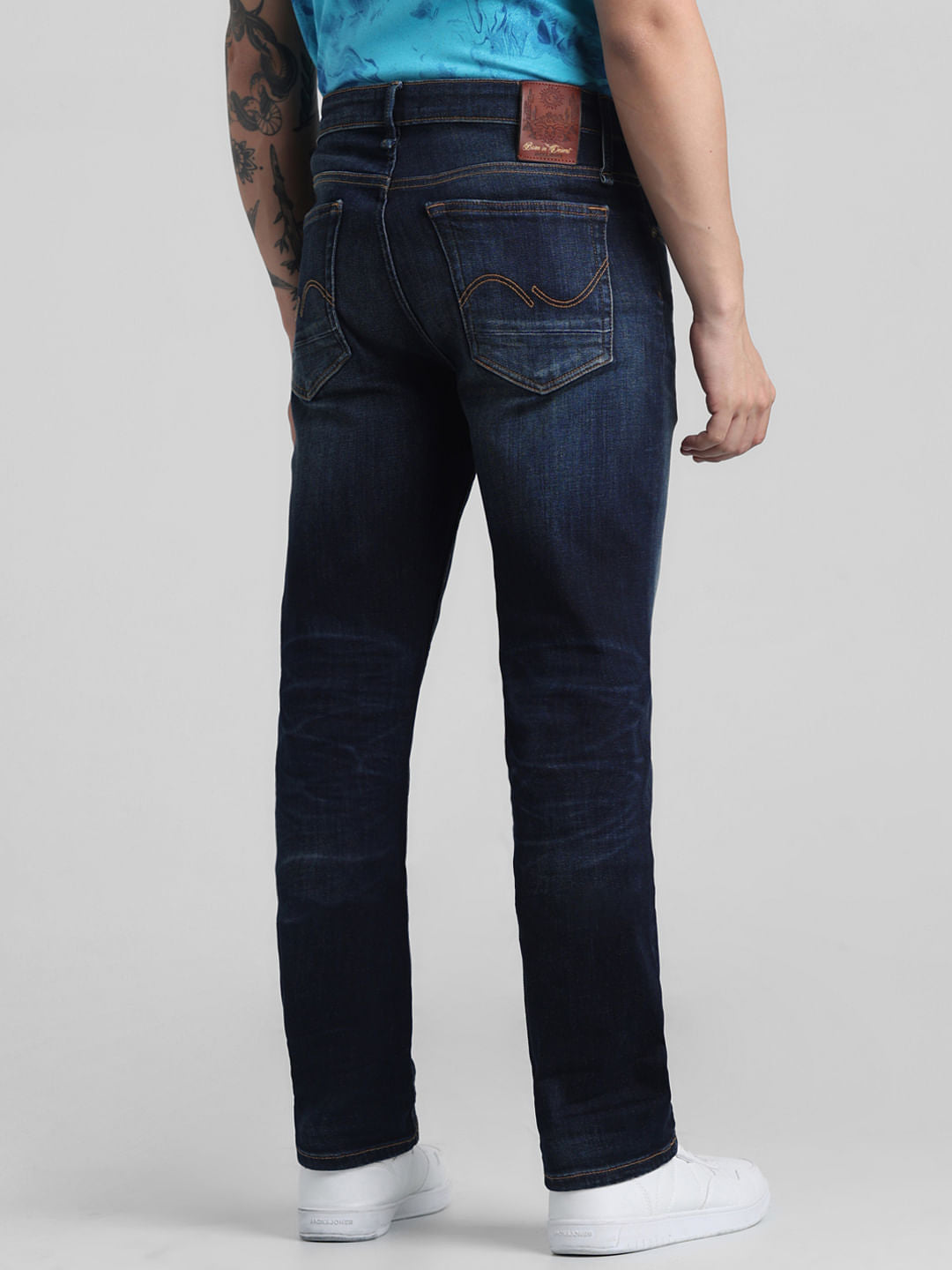 Dark Blue Mid Rise Washed Clark Regular Fit Jeans