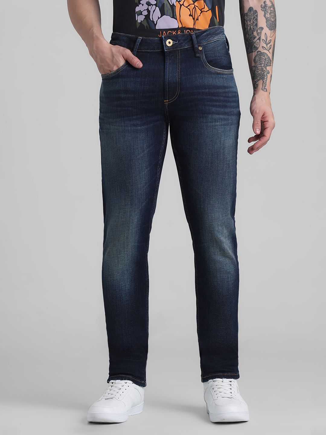 Dark Blue Low Rise Washed Ben Skinny Jeans