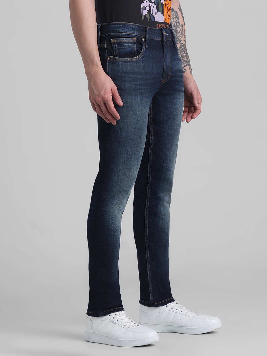 Dark Blue Low Rise Washed Ben Skinny Jeans