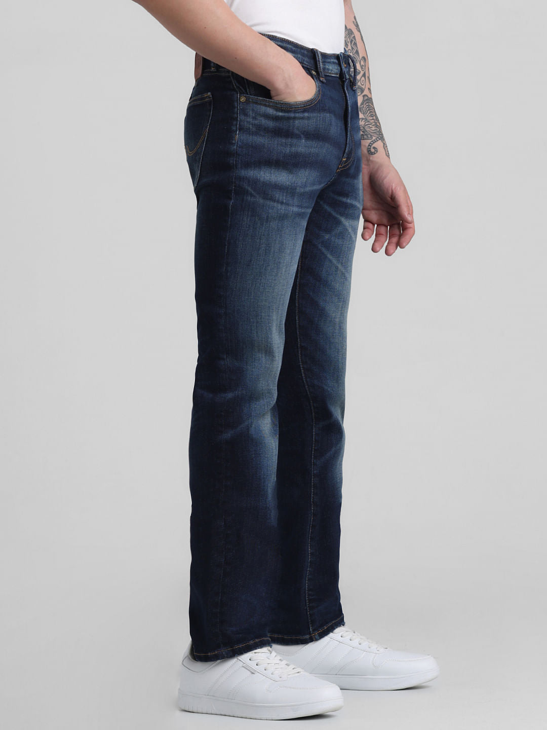 Dark Blue Mid Rise Washed Clark Regular Fit Jeans