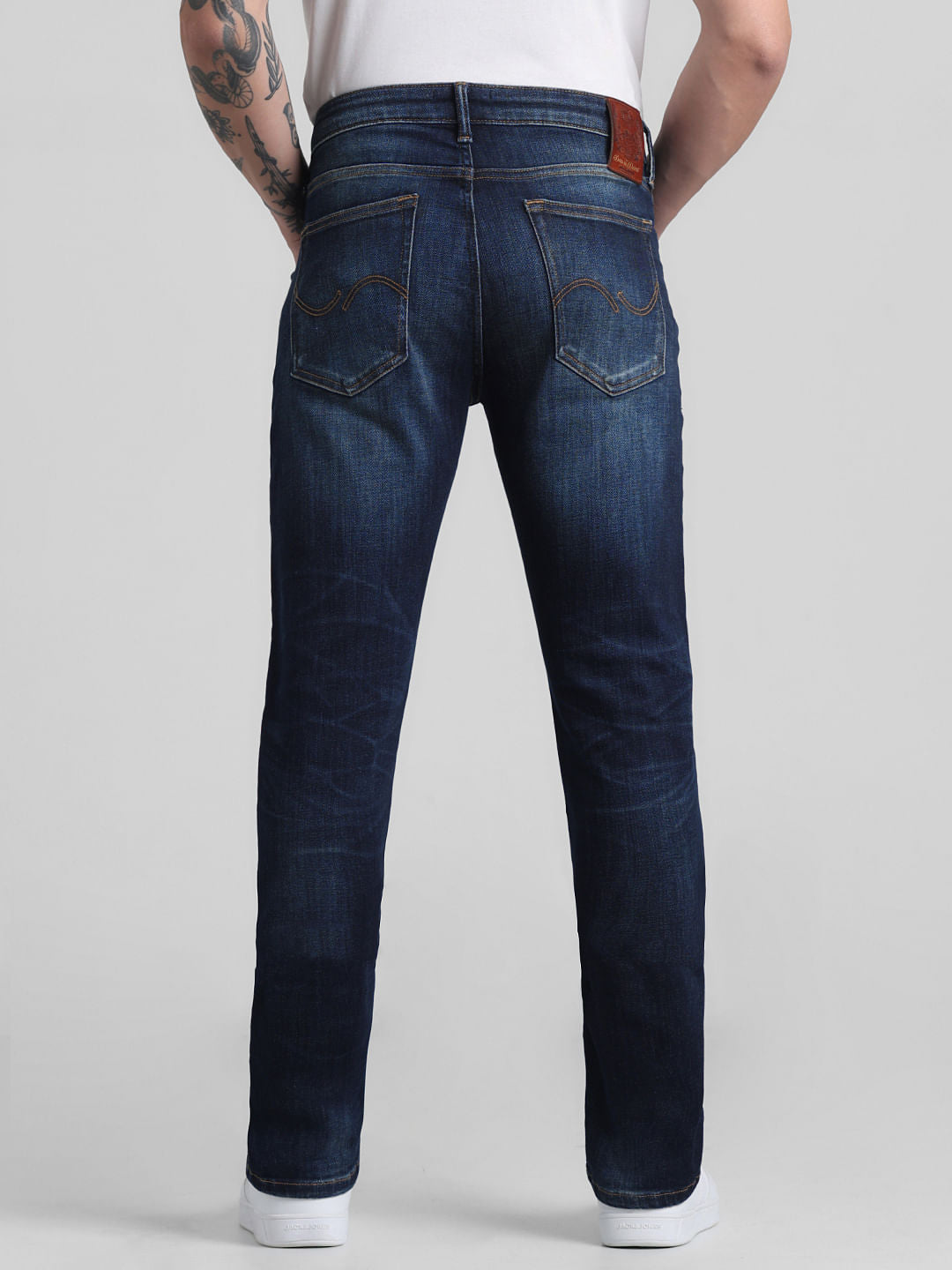 Dark Blue Mid Rise Washed Clark Regular Fit Jeans