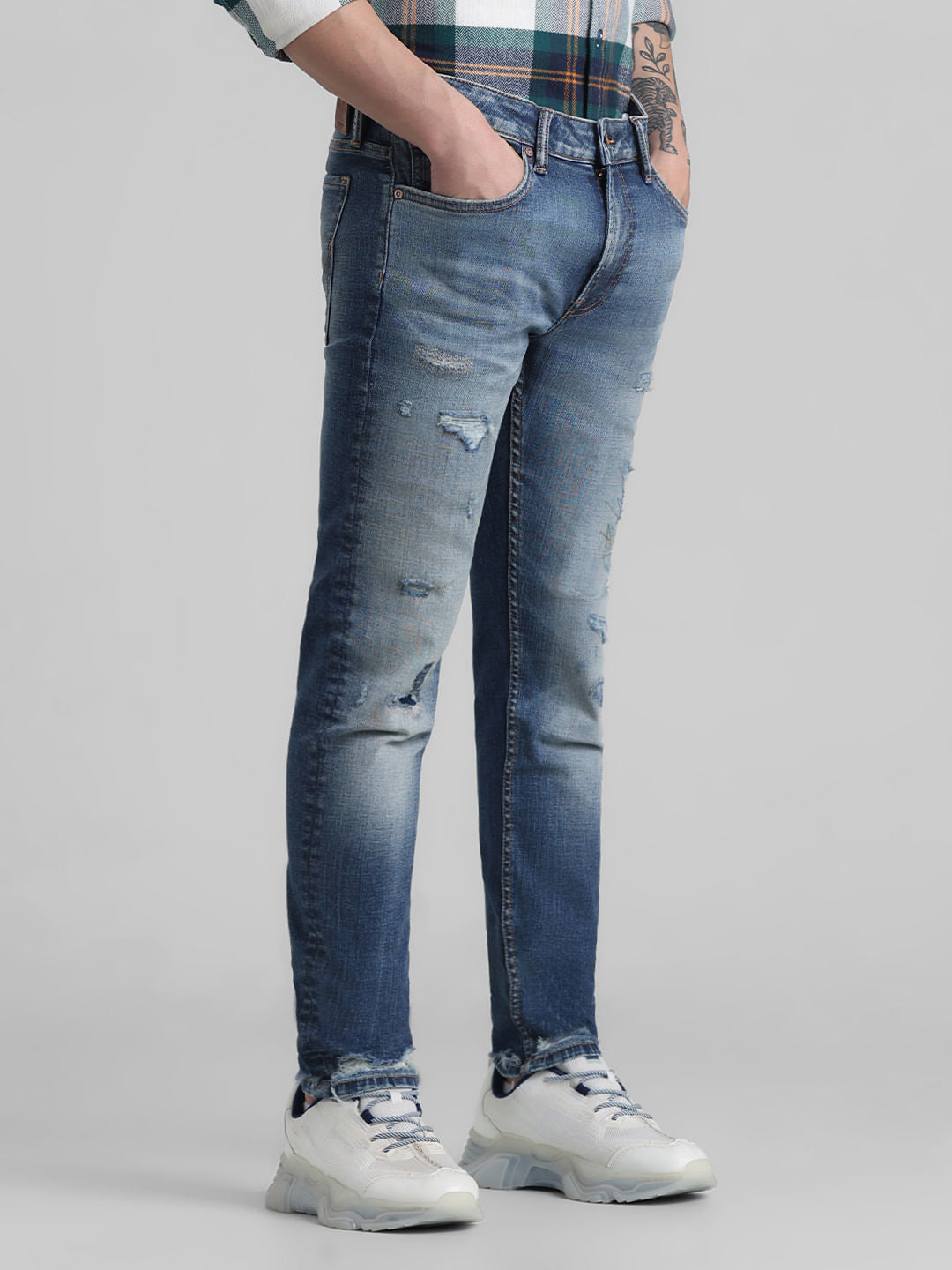 Dark Blue Low Rise Distressed Ben Skinny Jeans