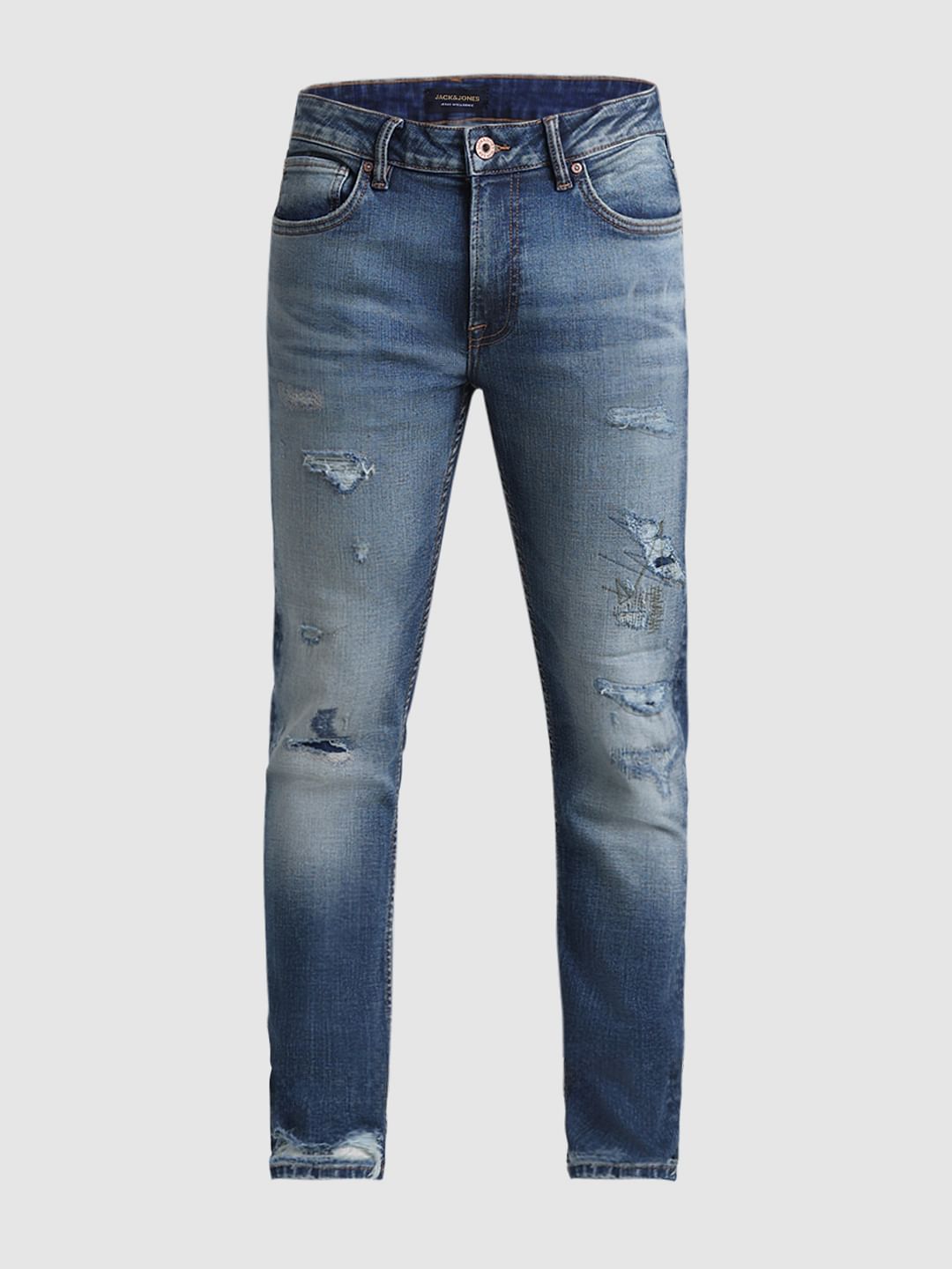 Dark Blue Low Rise Distressed Ben Skinny Jeans