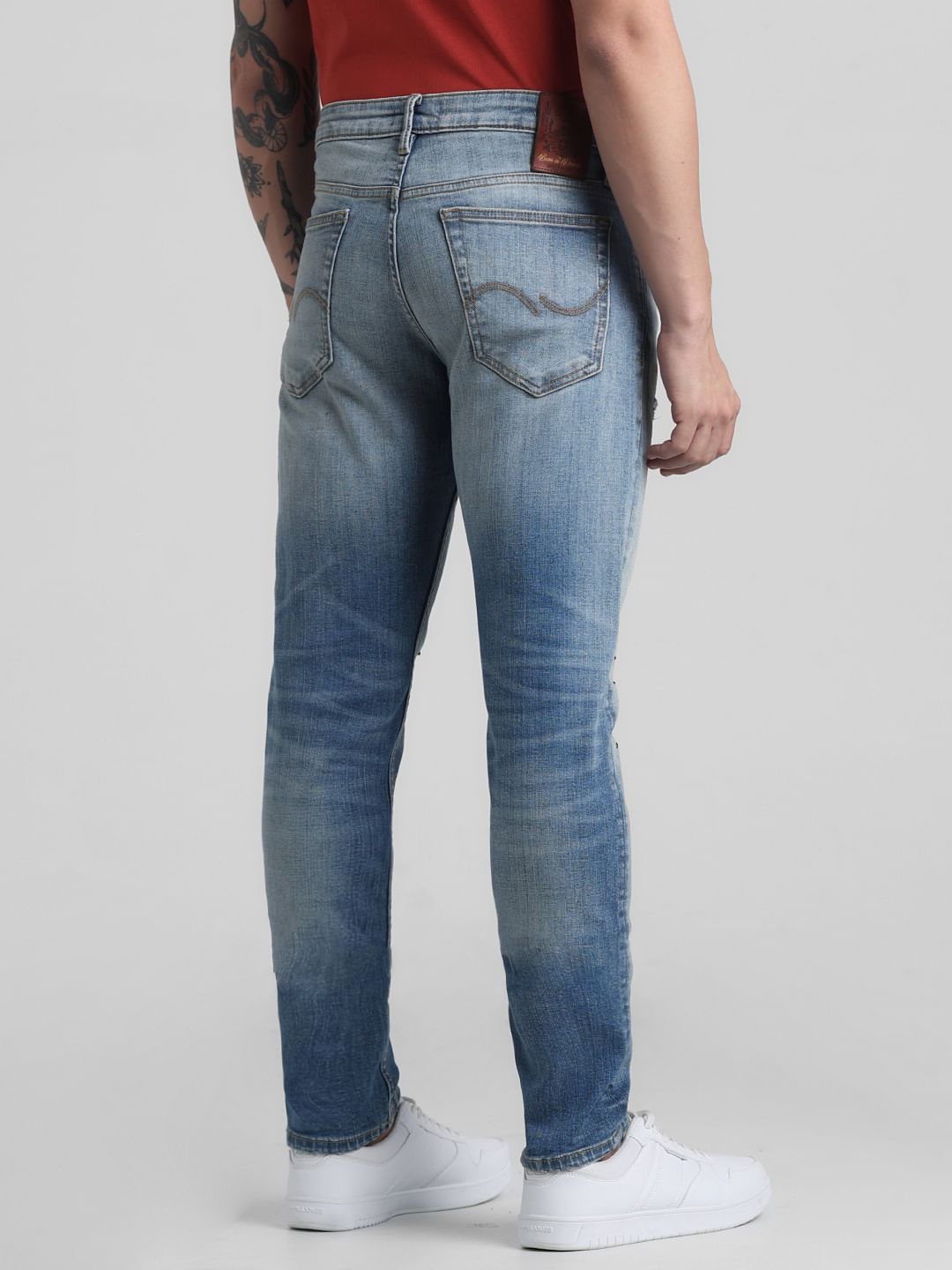 Blue Low Rise Stitch Detail Slim Jeans