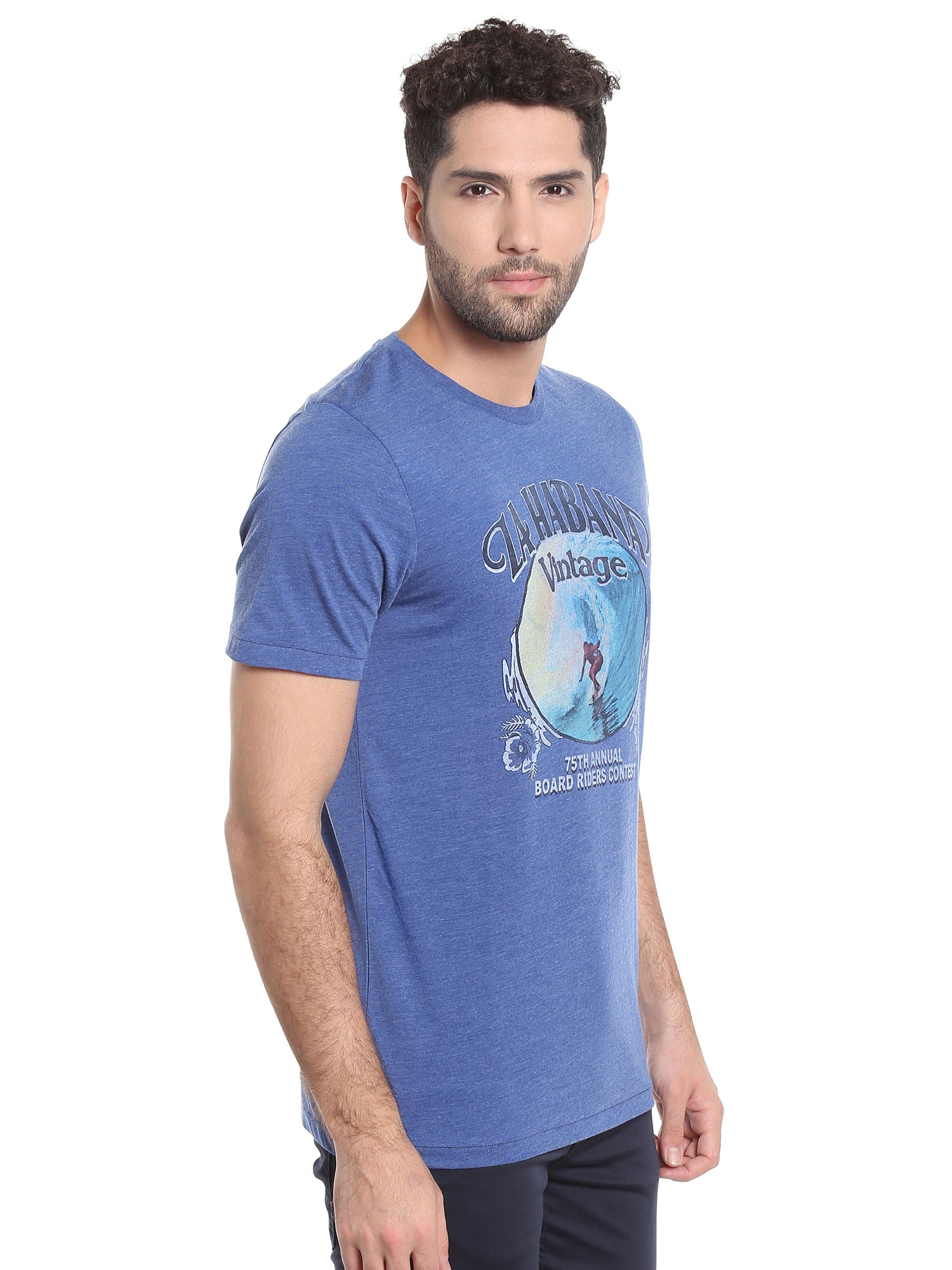 Blue Graphic Print Crew Neck T-Shirt
