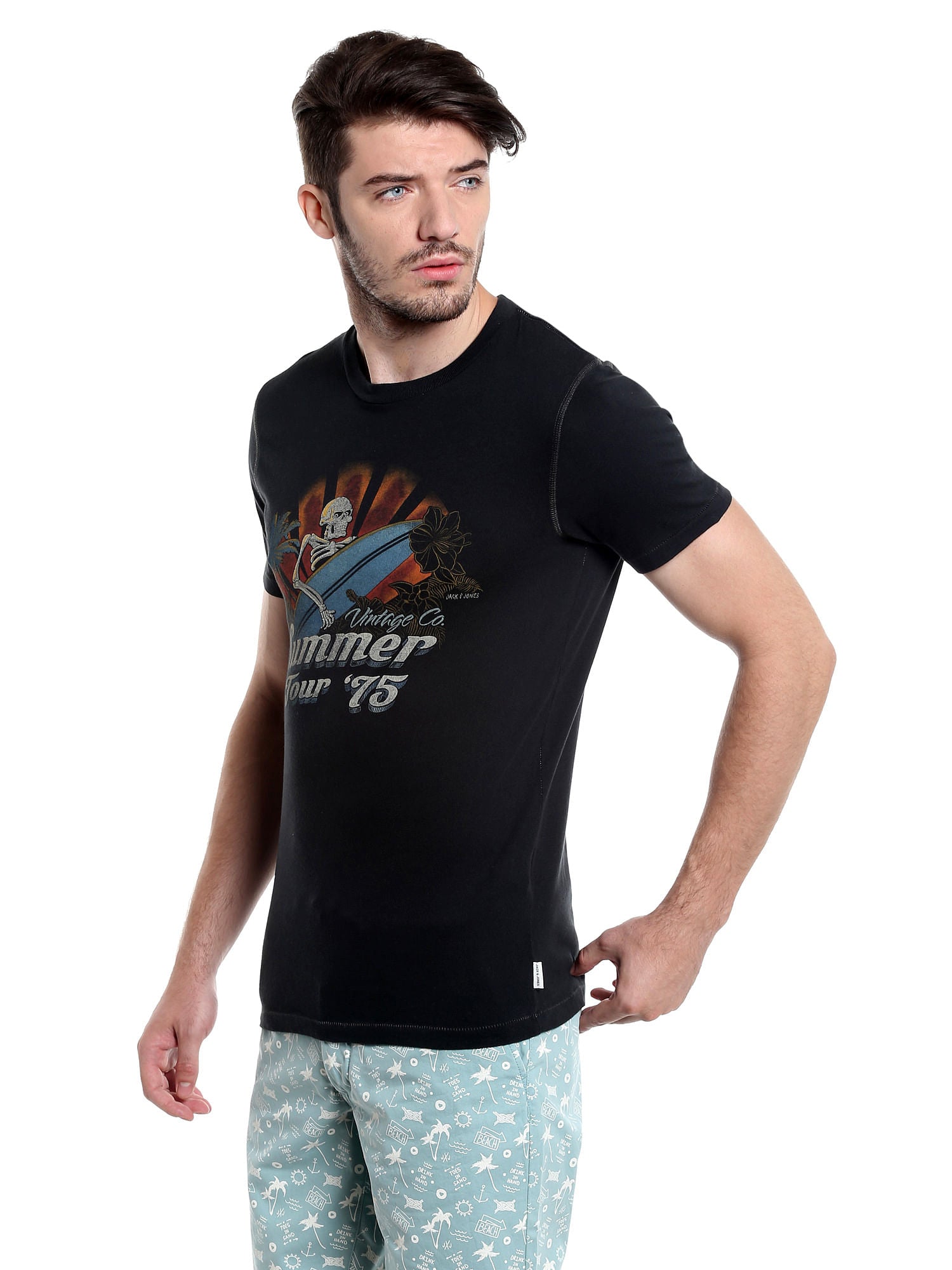 Graphic Print Black Crew Neck T-Shirt