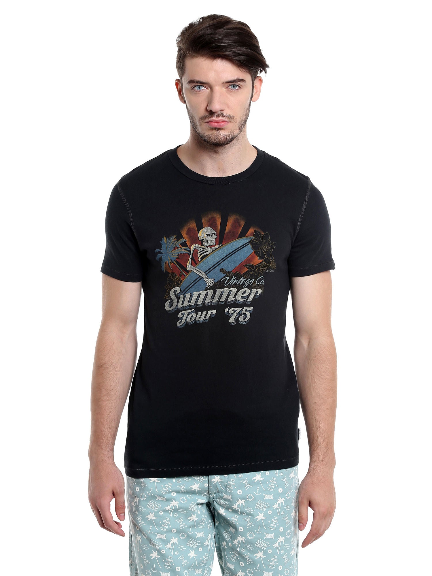 Graphic Print Black Crew Neck T-Shirt