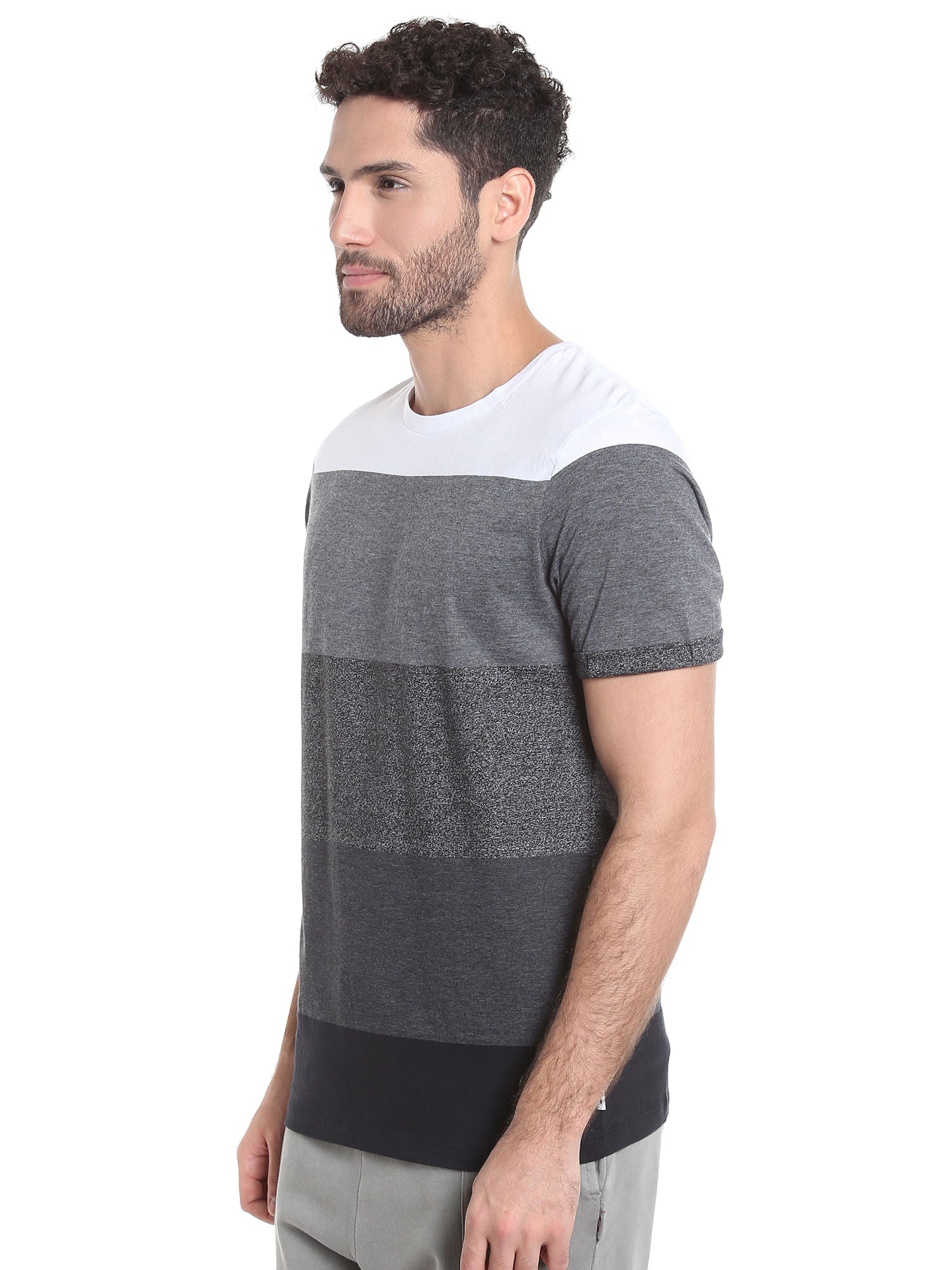 Black Colour Blocked Striped Crew Neck T-Shirt