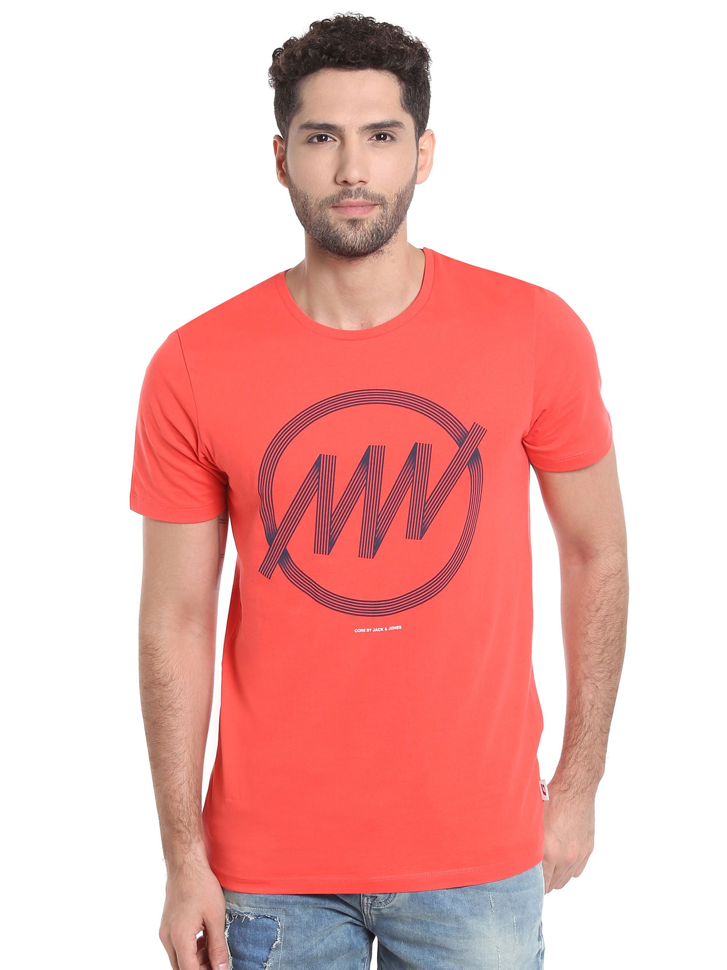 Orange Circular Stripes Crew Neck T-Shirt