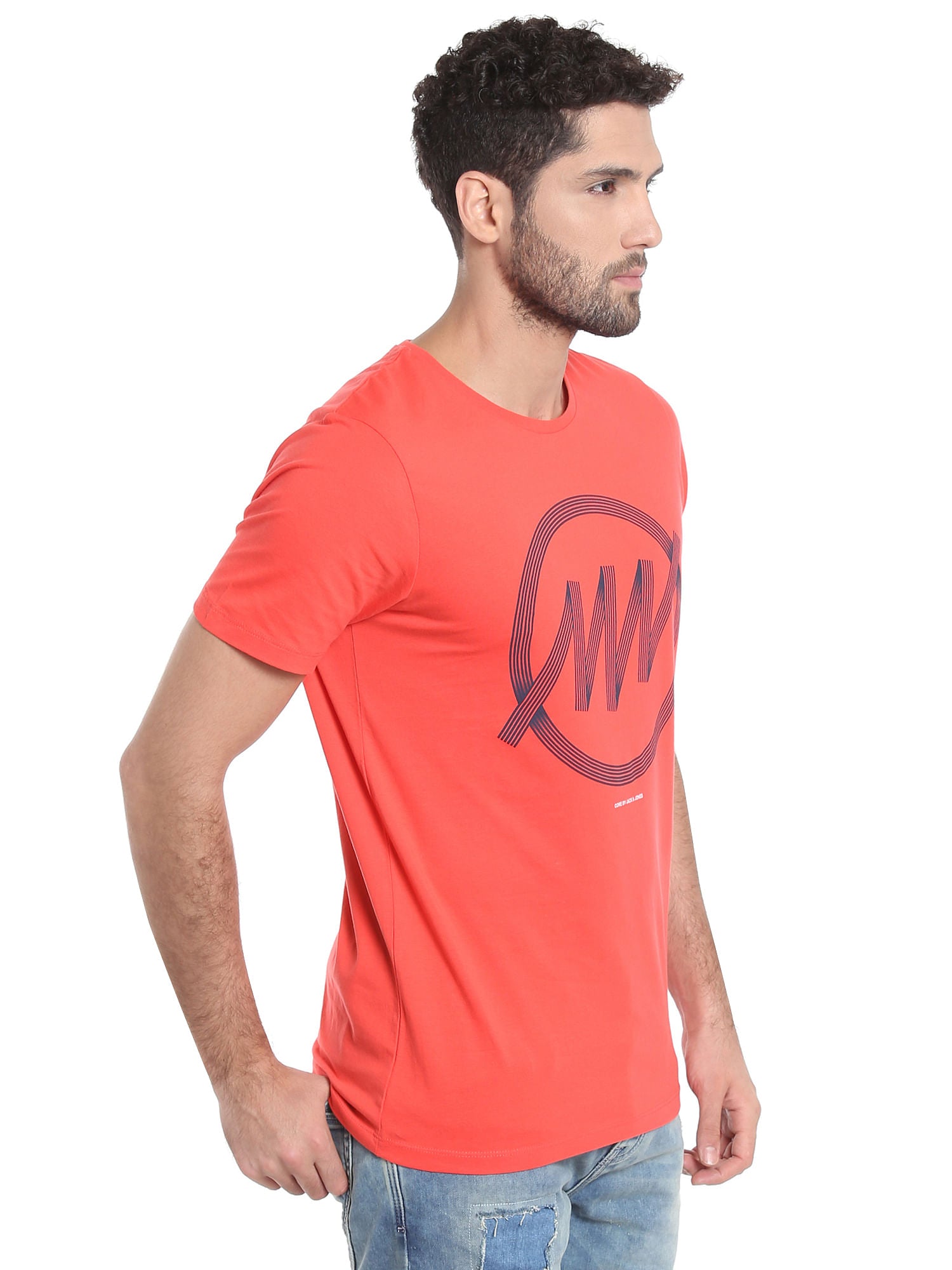 Orange Circular Stripes Crew Neck T-Shirt