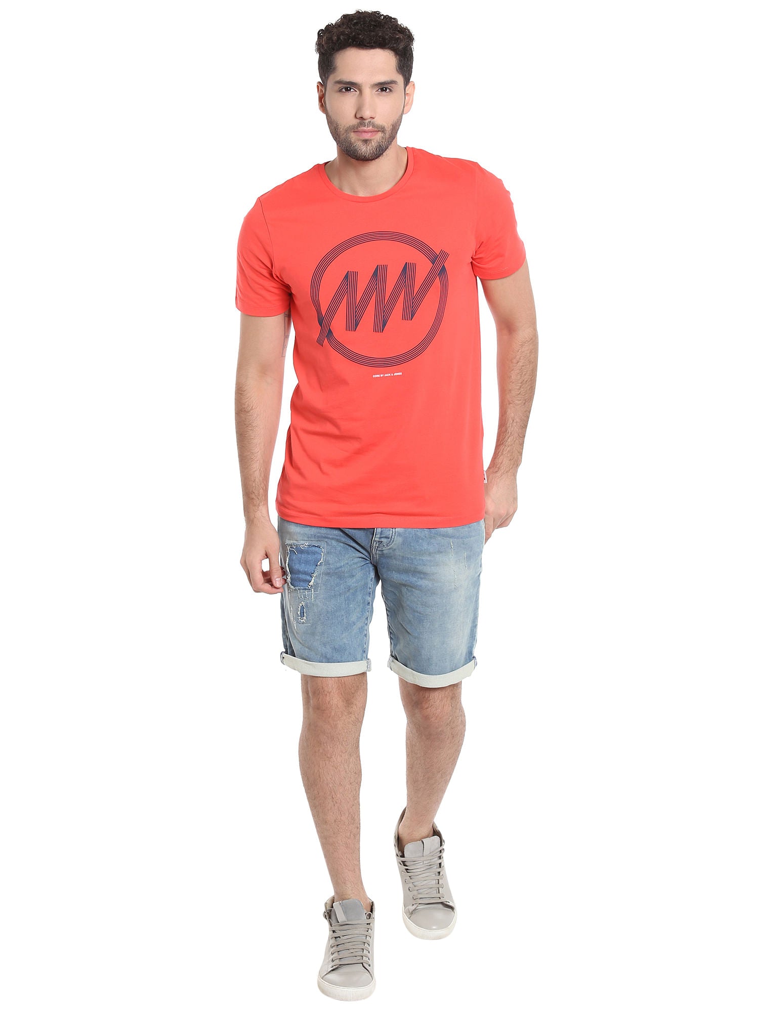 Orange Circular Stripes Crew Neck T-Shirt