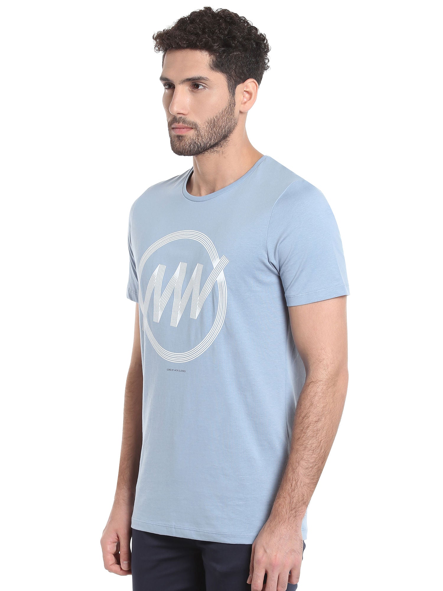 Light Blue Circular Striped Crew Neck T-Shirt